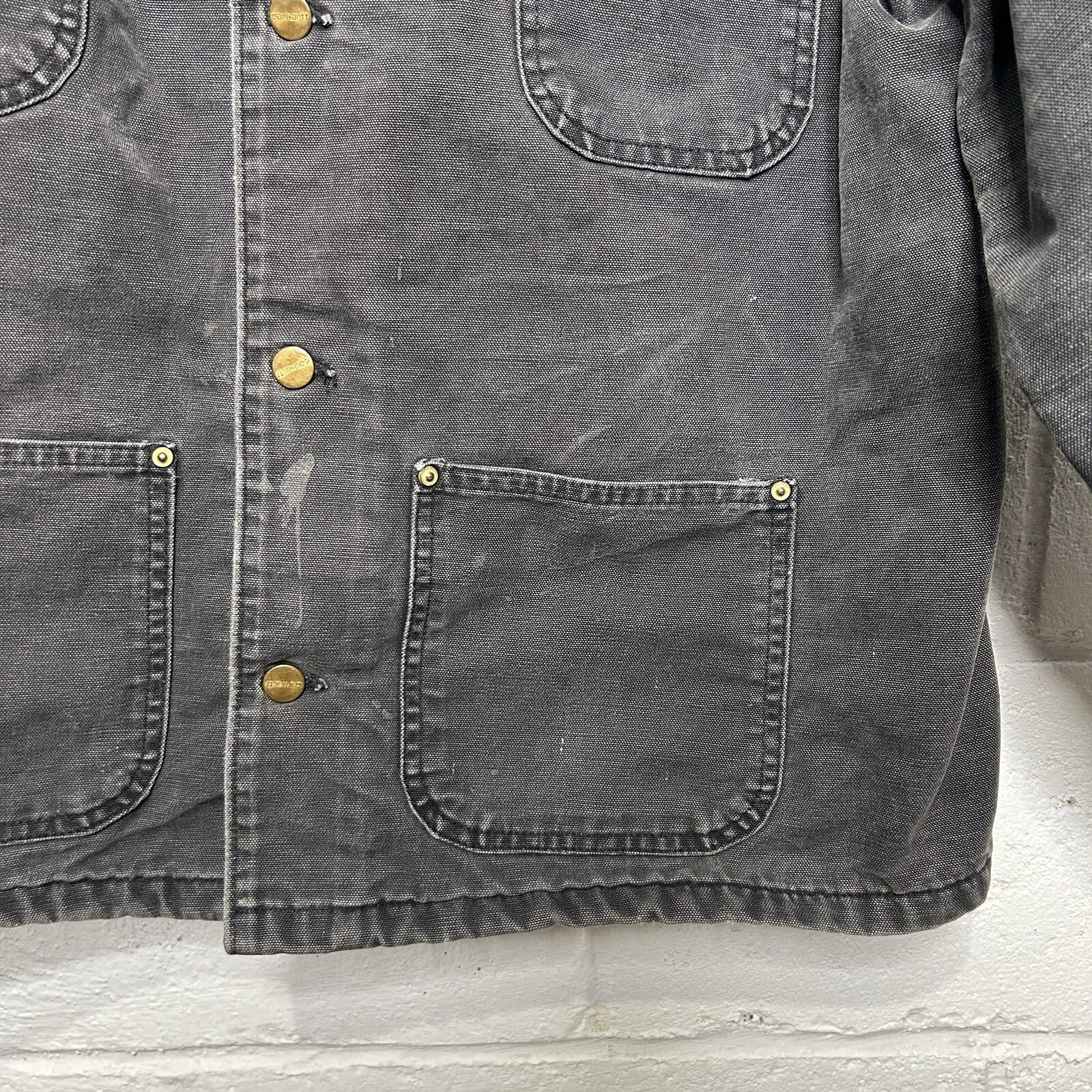 Vintage Faded Carhartt Blanket-Lined Chore Coat “Black” C01 BLK Men’s Large
