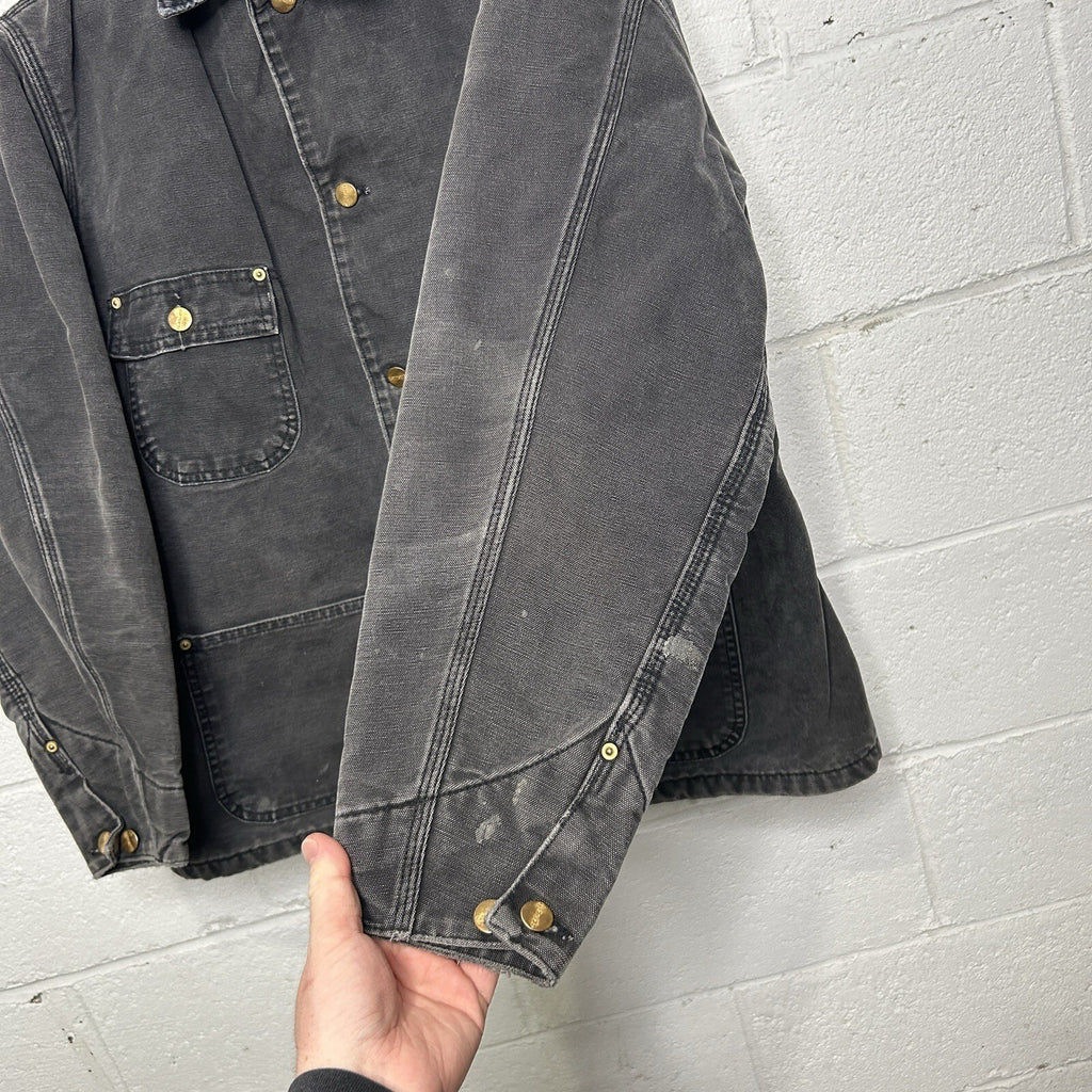 Vintage Faded Carhartt Blanket-Lined Chore Coat “Black” C01 BLK Men’s Large