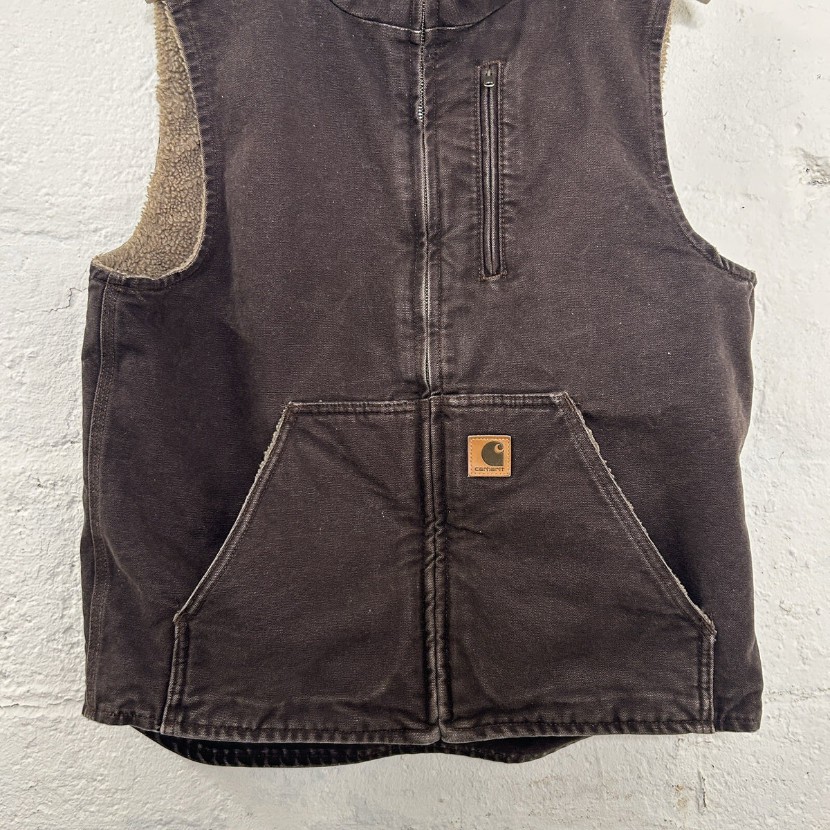 Y2K Carhartt Sherpa-Lined Mock-Neck Vest “Dark Brown” V33 DKB Men’s Medium