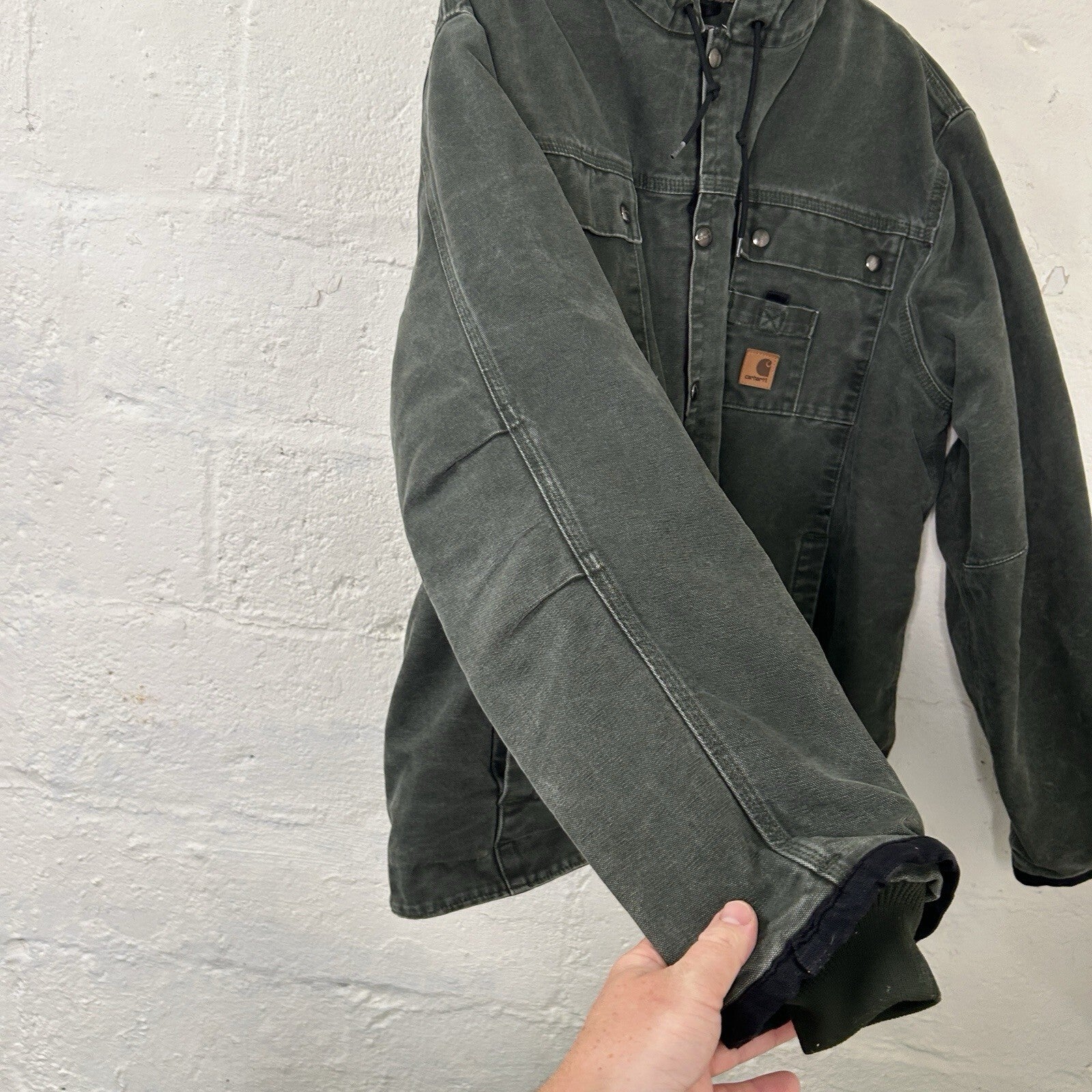 Y2K Carhartt Sandstone Hooded Multi-Pocket Jacket “Moss” J284 MOS Men’s X-Large