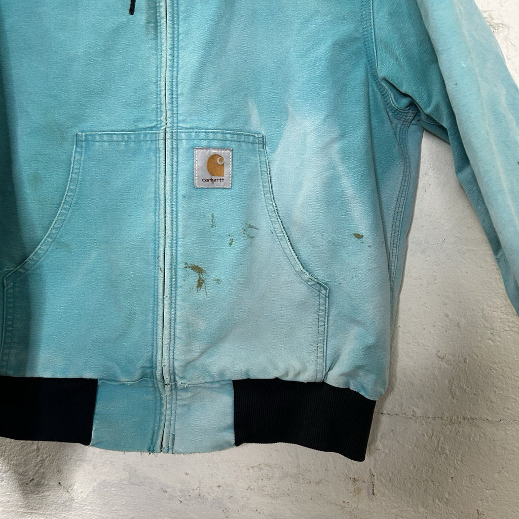 Vintage Faded Carhartt Mesh-Lined Hooded Active Jacket “Teal” JR441 Men’s Small