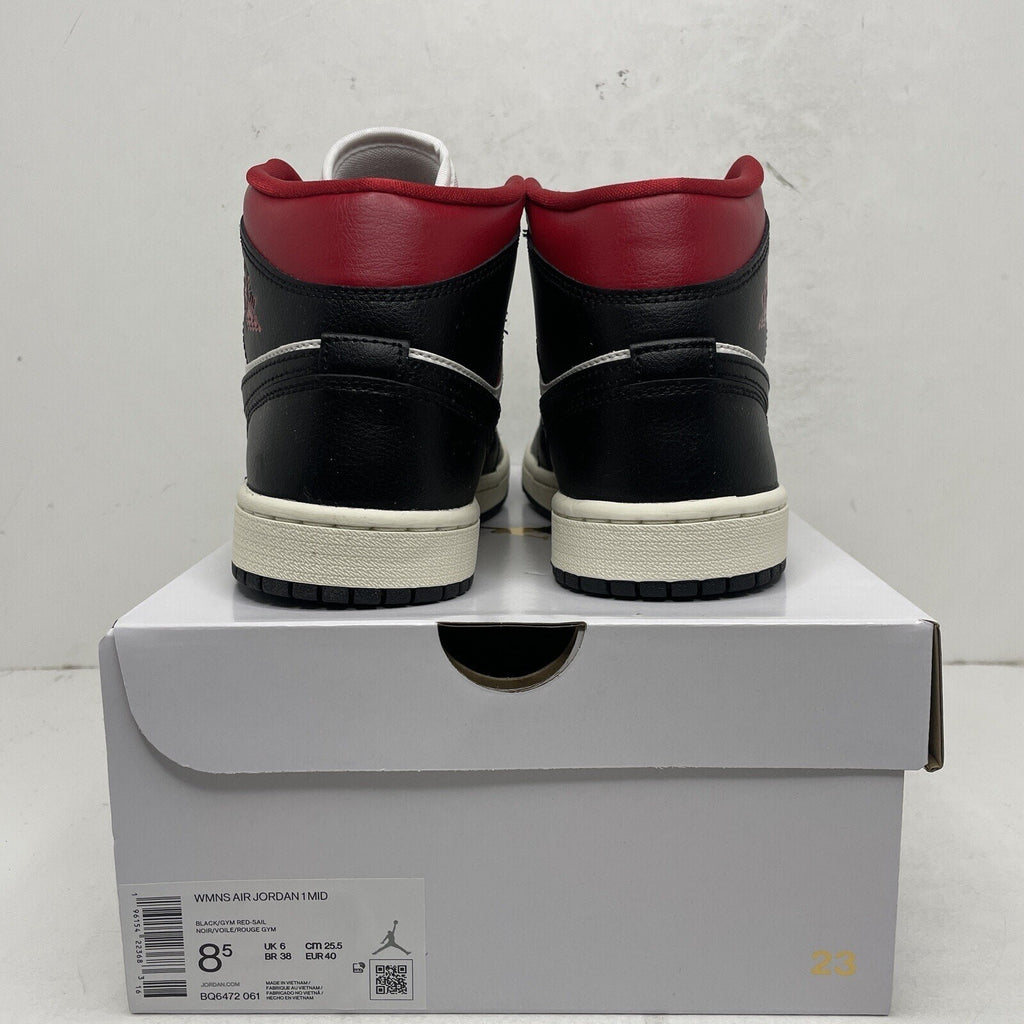 Nike Air Jordan 1 Mid Retro WMNS Black Gym Red Sail BQ6472-061 Women's 8.5 New