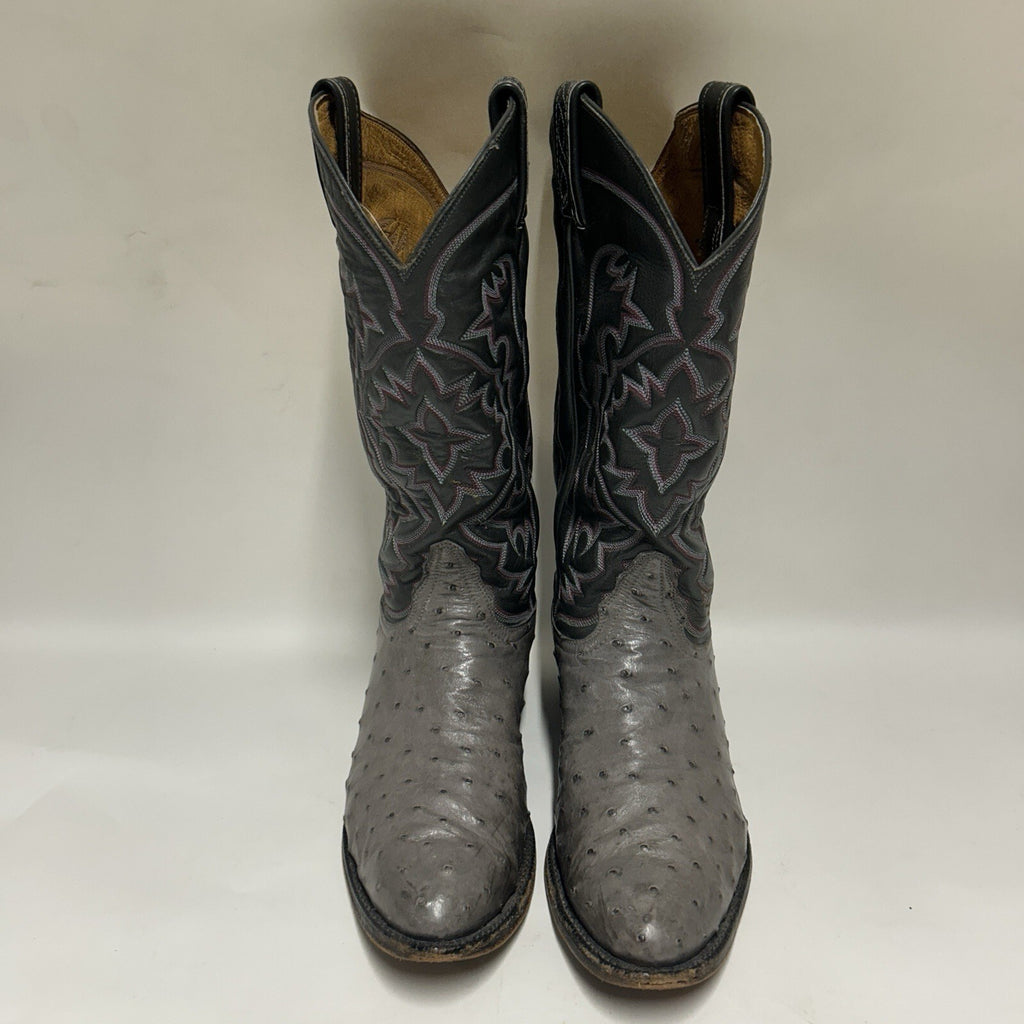 Tony Lama Vintage El Rey Gray Full Quill Ostrich Western Cowboy Boots Mens 8.5 D
