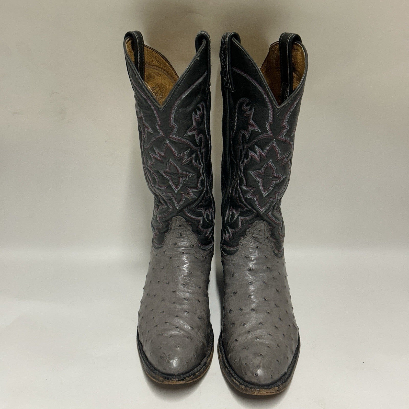 Tony Lama Vintage El Rey Gray Full Quill Ostrich Western Cowboy Boots Mens 8.5 D