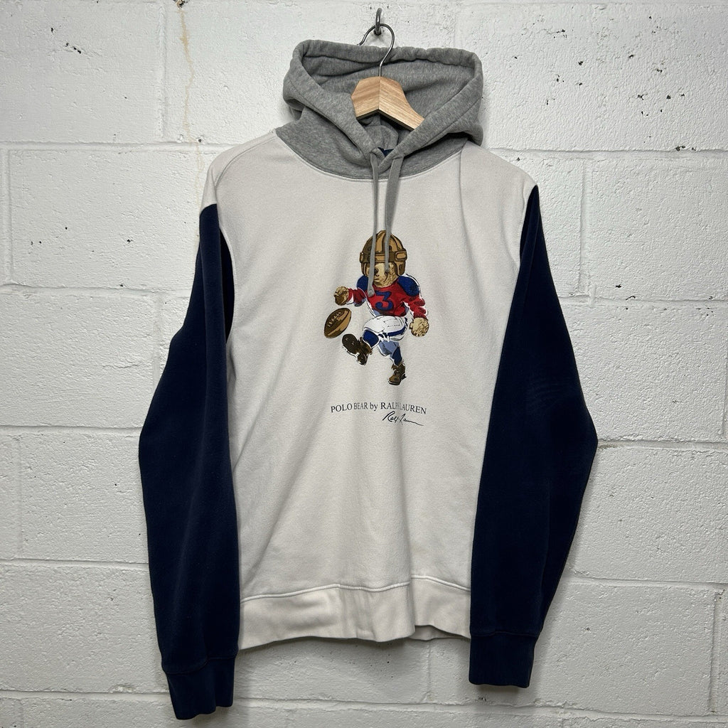 Polo Ralph Lauren Bear Super Bowl Football Colorblocked Fleece Sweatshirt Hoodie