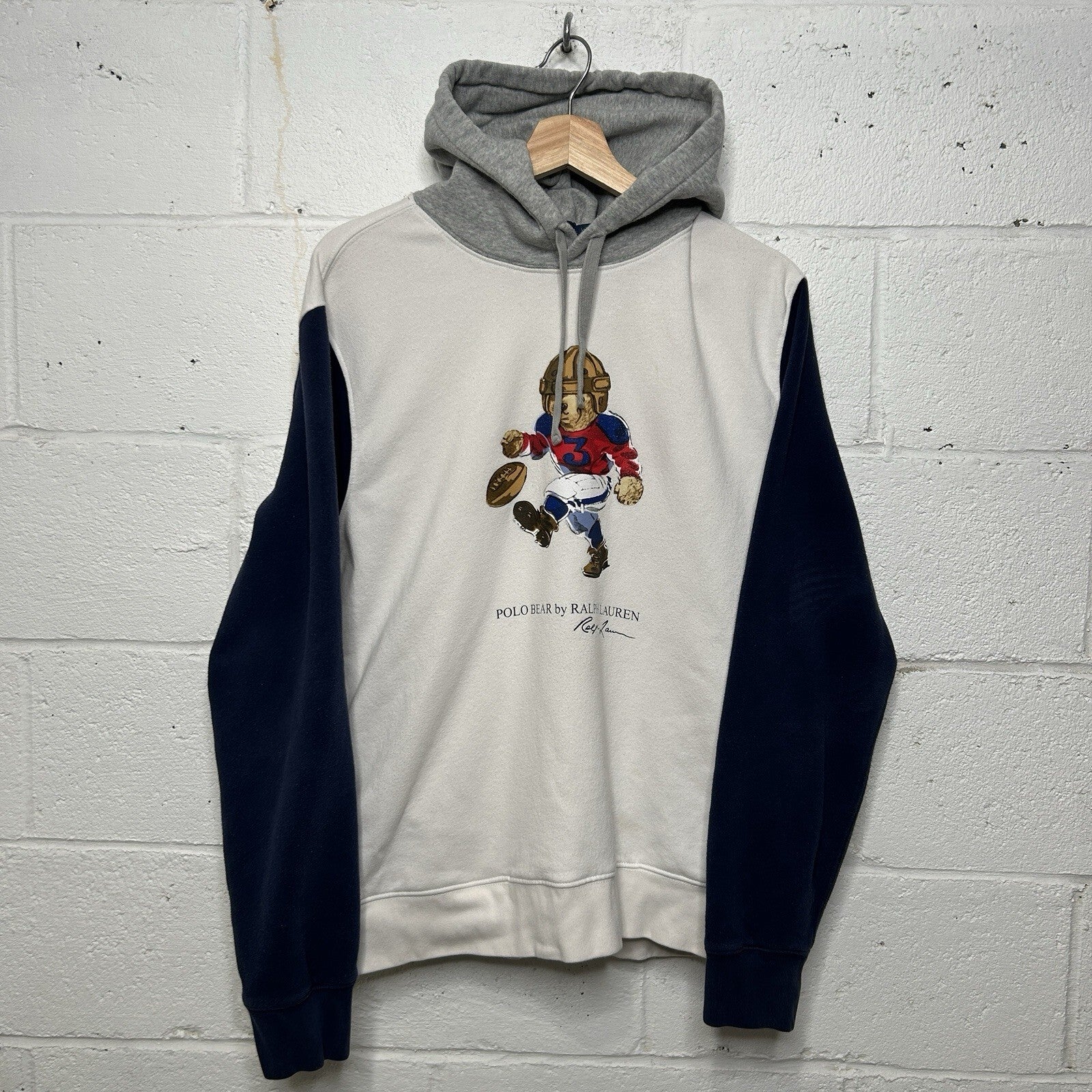 Polo Ralph Lauren Bear Super Bowl Football Colorblocked Fleece Sweatshirt Hoodie