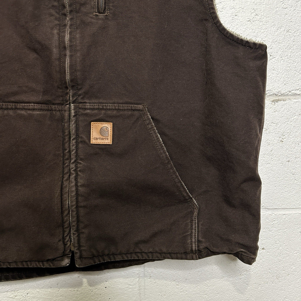 Vintage Carhartt Sherpa-Lined Mock-Neck Vest “Dark Brown” V33 DKB Men’s X-Large