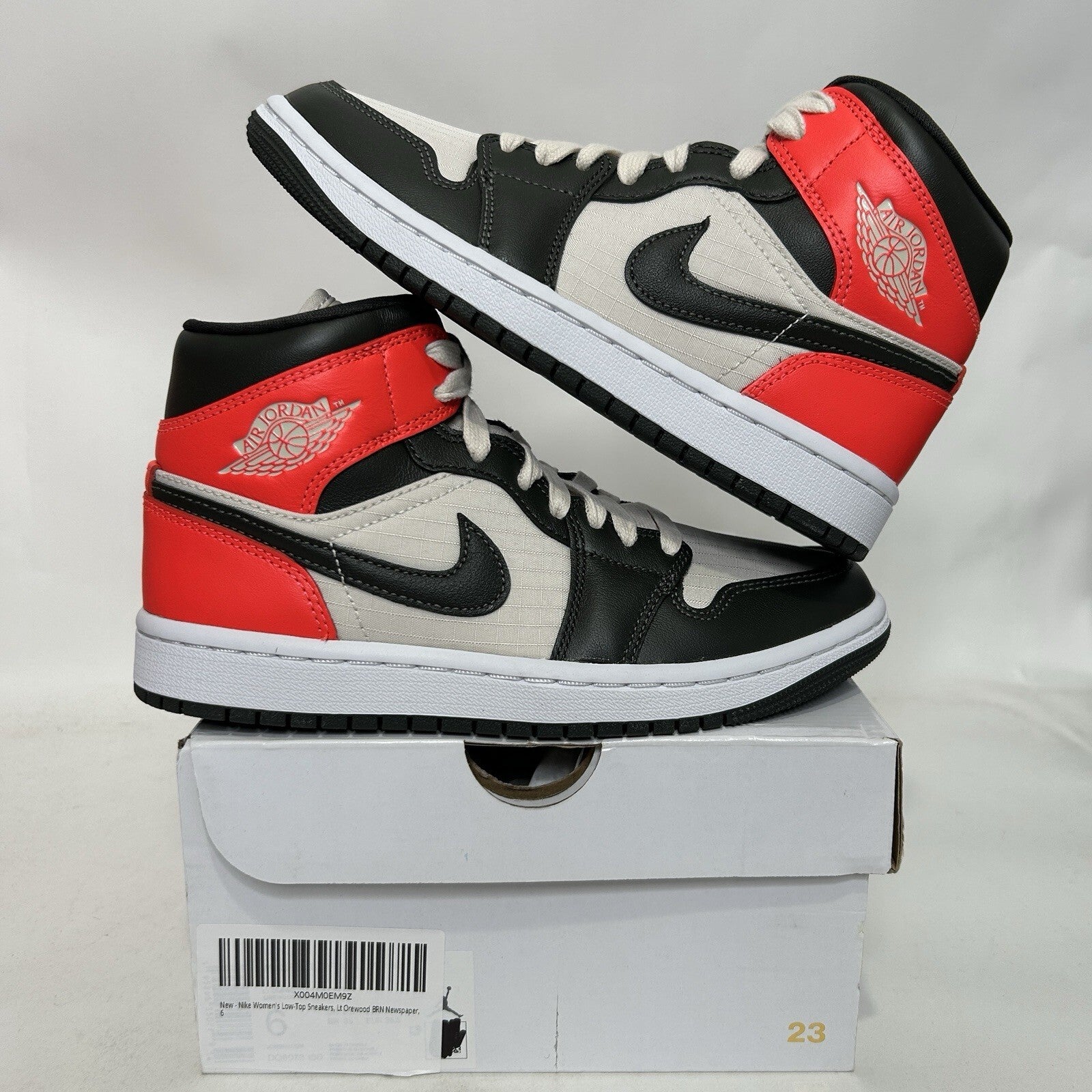 Nike Air Jordan 1 Mid Retro WMNS “Newsprint/Orewood Brown Red” DQ6078-100 New