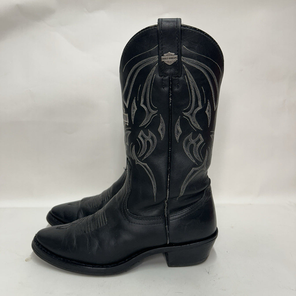 Y2K Harley Davidson Western Cowboy Biker Boots “Black White” 91298 Men’s 9D