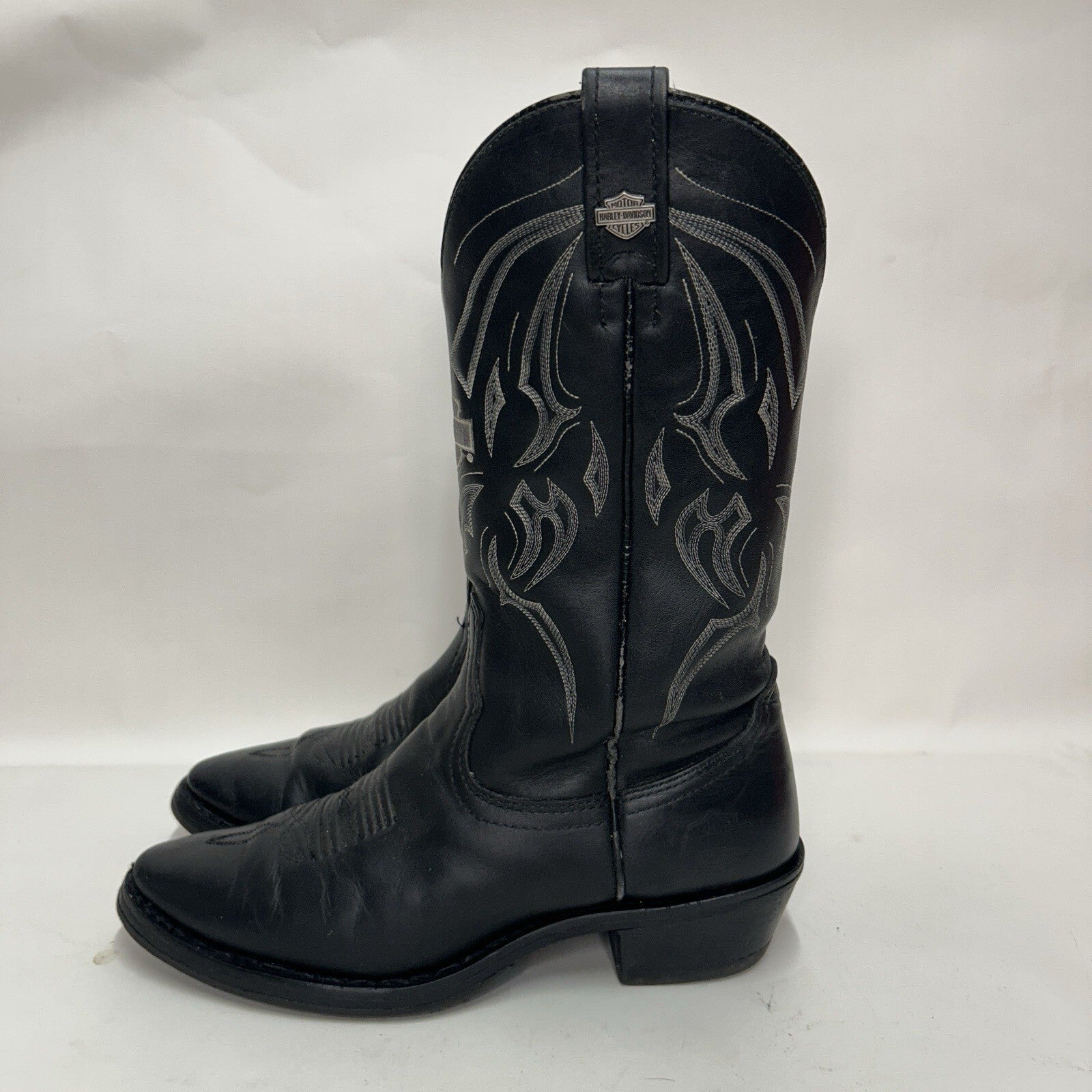 Y2K Harley Davidson Western Cowboy Biker Boots “Black White” 91298 Men’s 9D