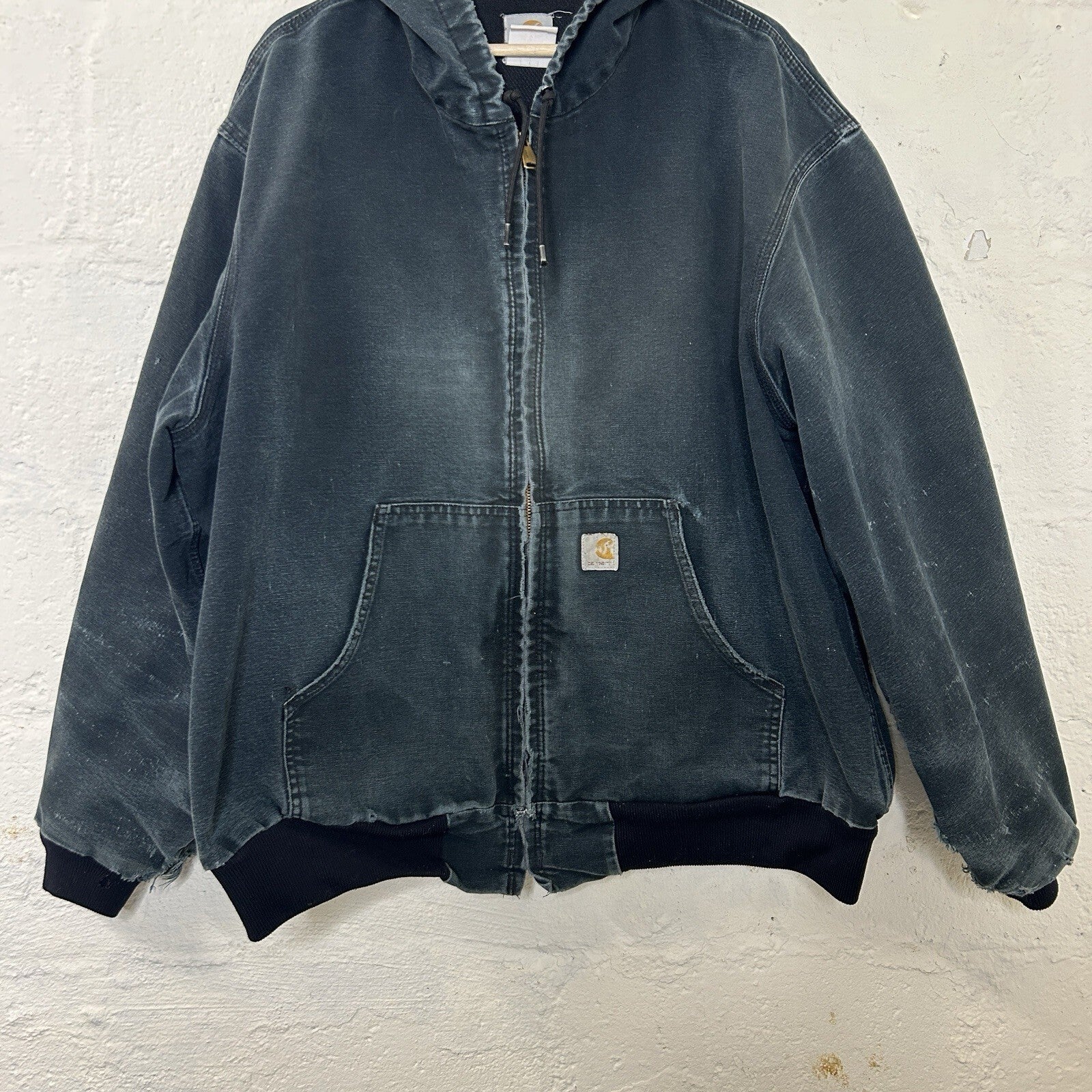 Faded Thrashed Carhartt Thermal Hooded Active Jacket “Black” J131 BLK Men’s 2XL