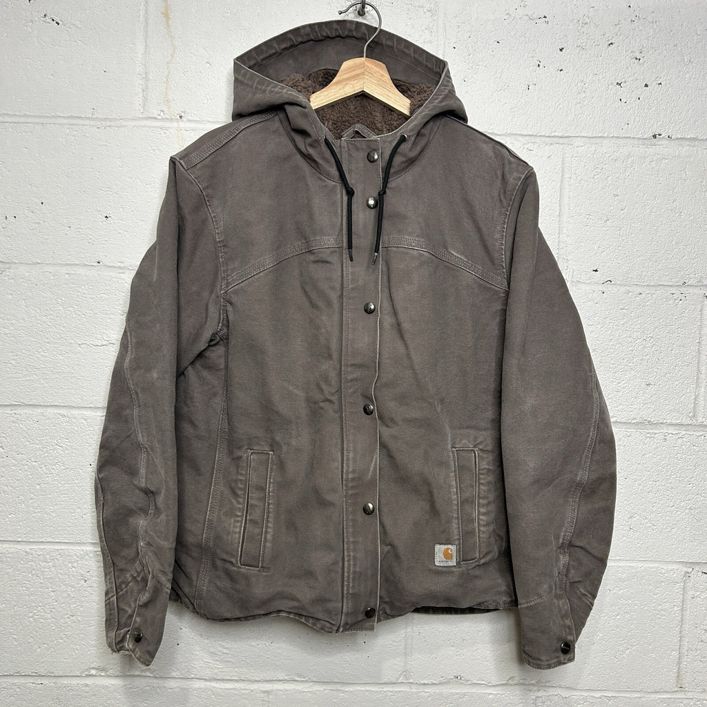 Y2K Carhartt Sherpa-Lined Sandstone Berkley Jacket “Taupe Grey” 100657-032