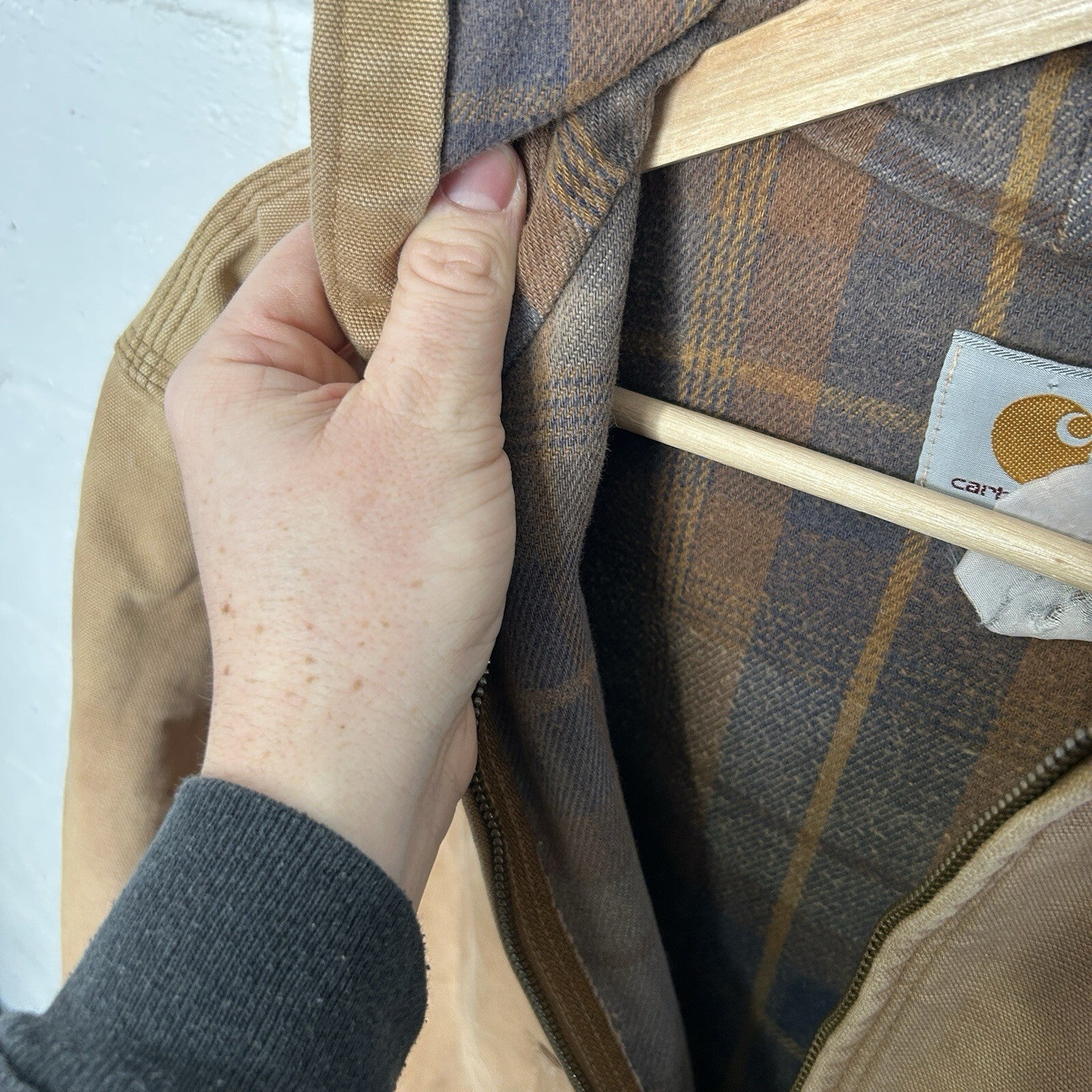 Vintage Carhartt Plaid-Lined Hooded Active Jacket “Brown” Men’s Small