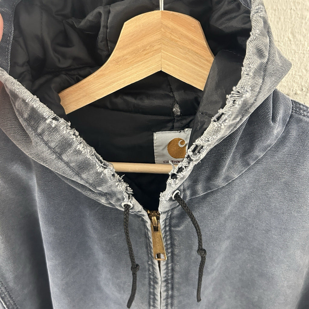 Vintage Faded Carhartt Hooded Active Jacket “Navy Blue” JQ283 Men’s X-Large