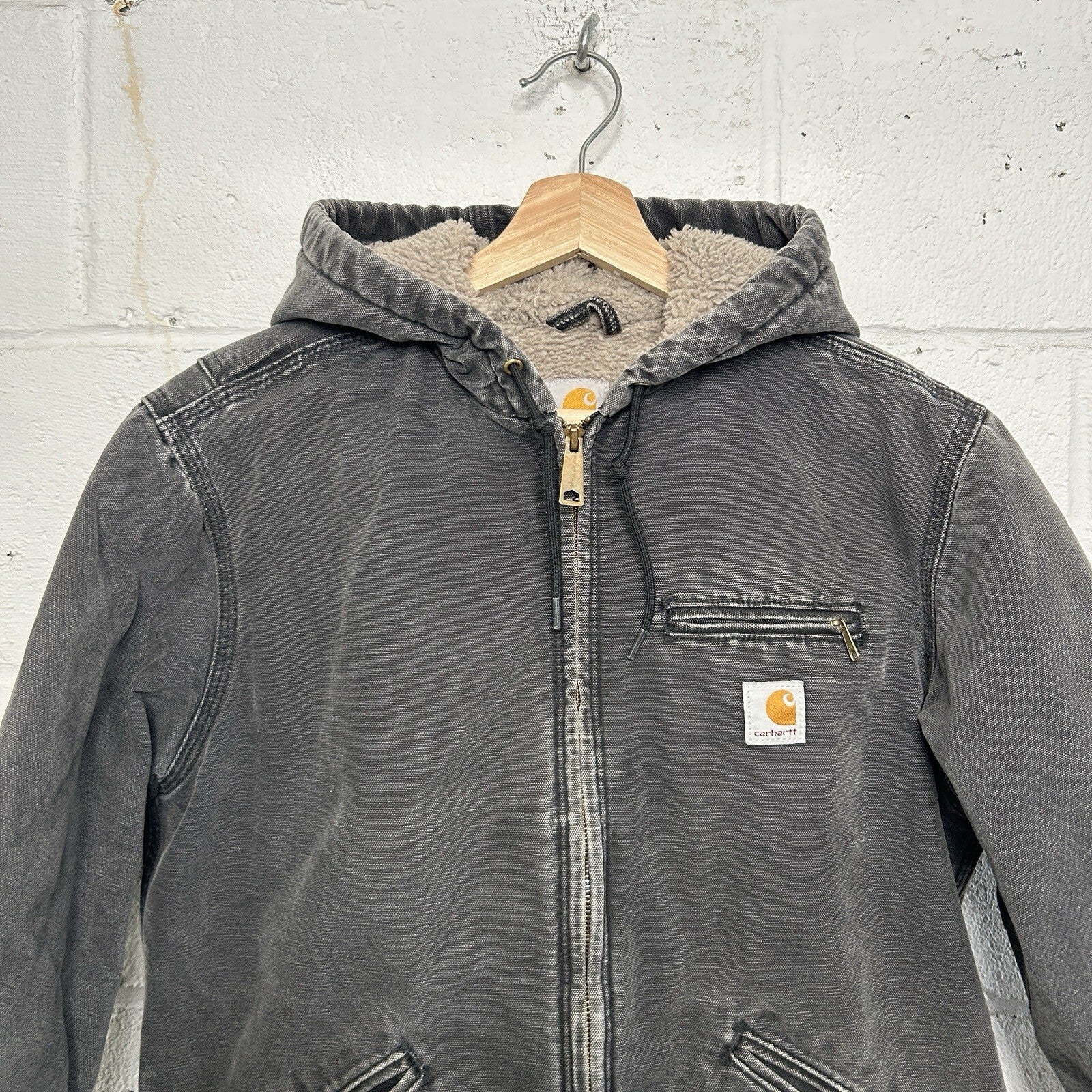 Y2K Carhartt Sherpa-Lined Hooded Detroit Jacket “Black” WJ141 BLK Women’s Medium