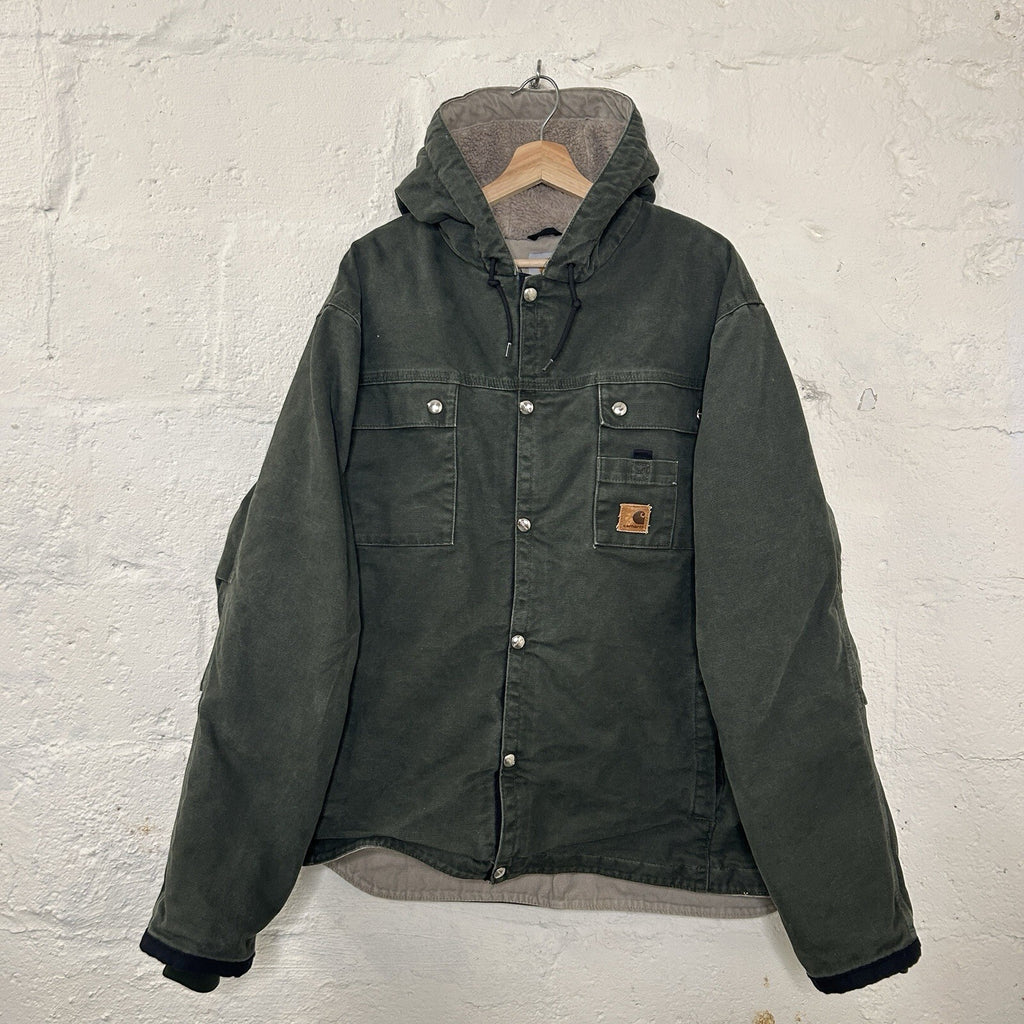 Y2K Carhartt Sandstone Hooded Multi-Pocket Jacket “Moss” J284 MOS Men’s X-Large
