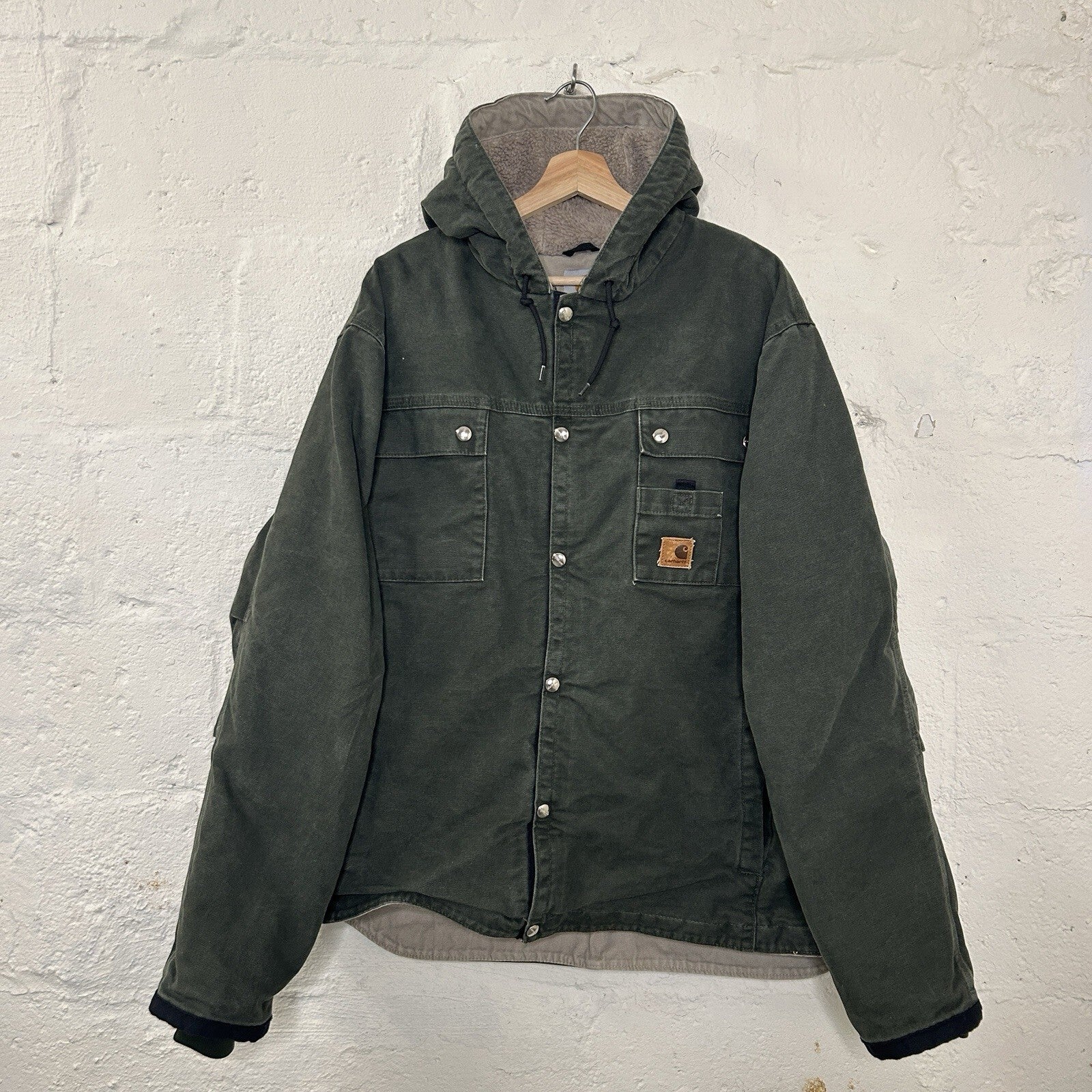 Y2K Carhartt Sandstone Hooded Multi-Pocket Jacket “Moss” J284 MOS Men’s X-Large