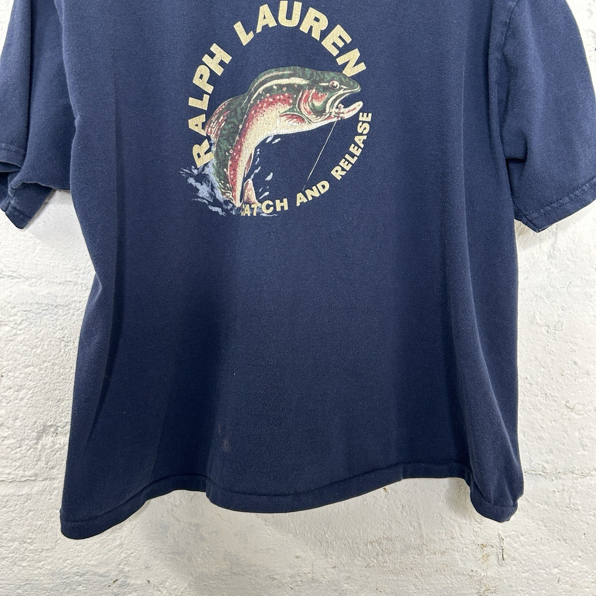 Vintage Polo Ralph Lauren Trout Catch and Release Fishing Shirt “Navy” Men’s L