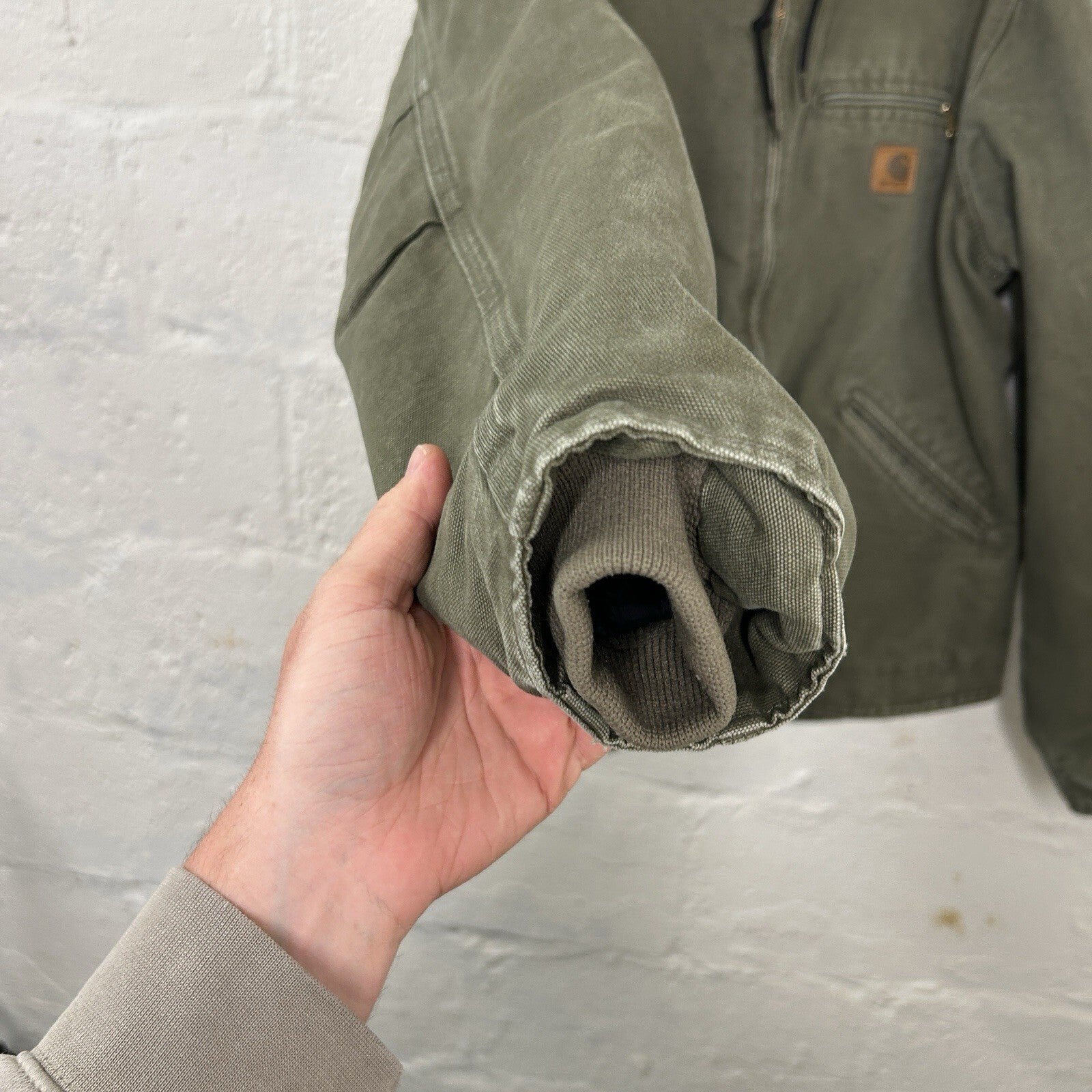 Y2K Carhartt Sherpa-Lined Hooded Detroit Jacket “Light Olive” J141 LOV Men’s LRG