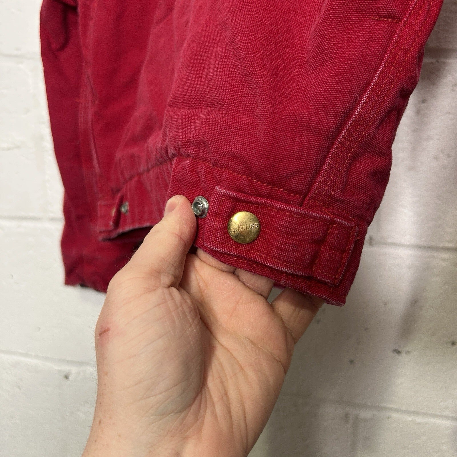 Vintage Carhartt Firm Duck Quilt-Lined Detroit Jacket “Red” JQ600 Youth Medium
