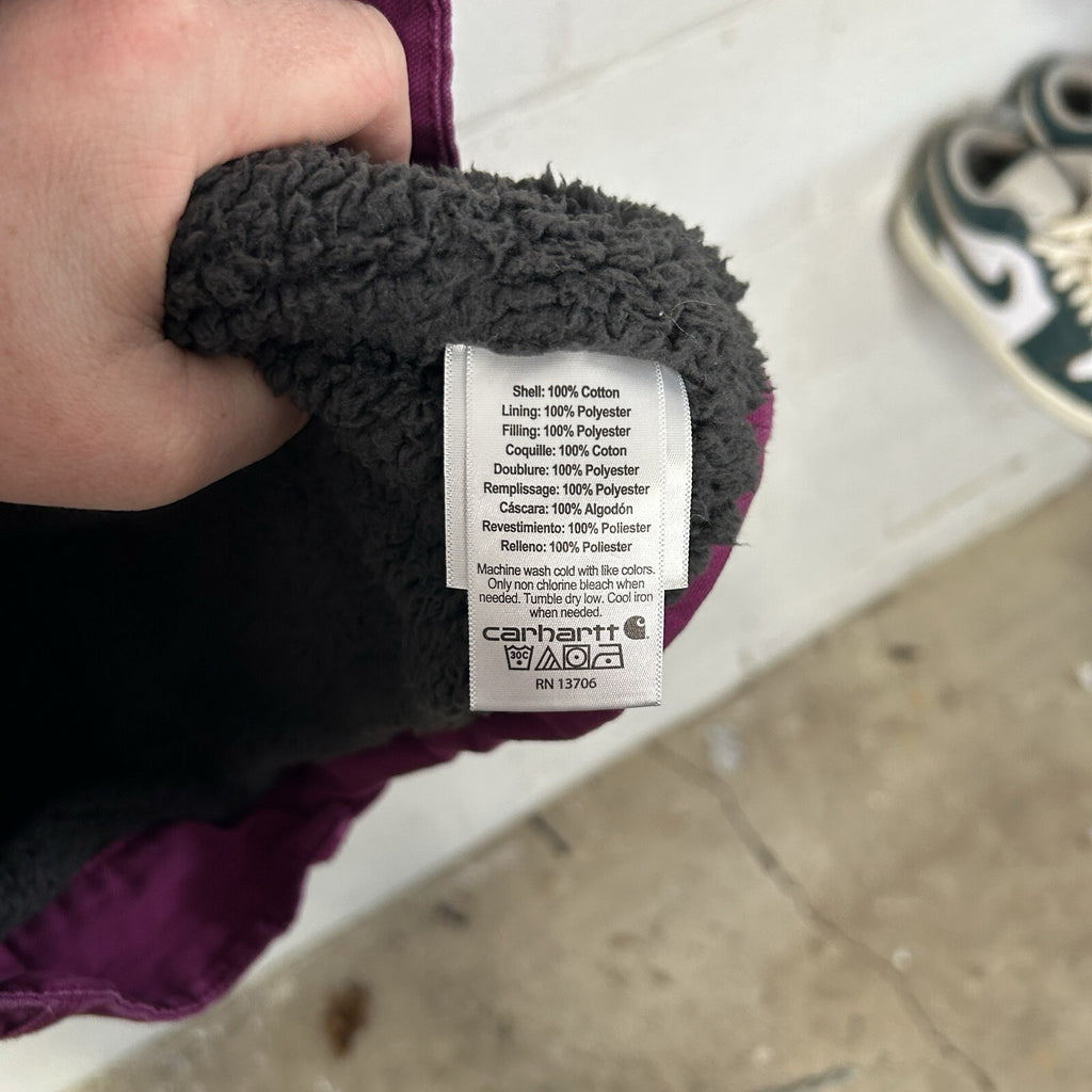 Y2K Carhartt Sherpa-Lined Hooded Detroit Jacket “Plum Purple” Youth L/Women’s XS