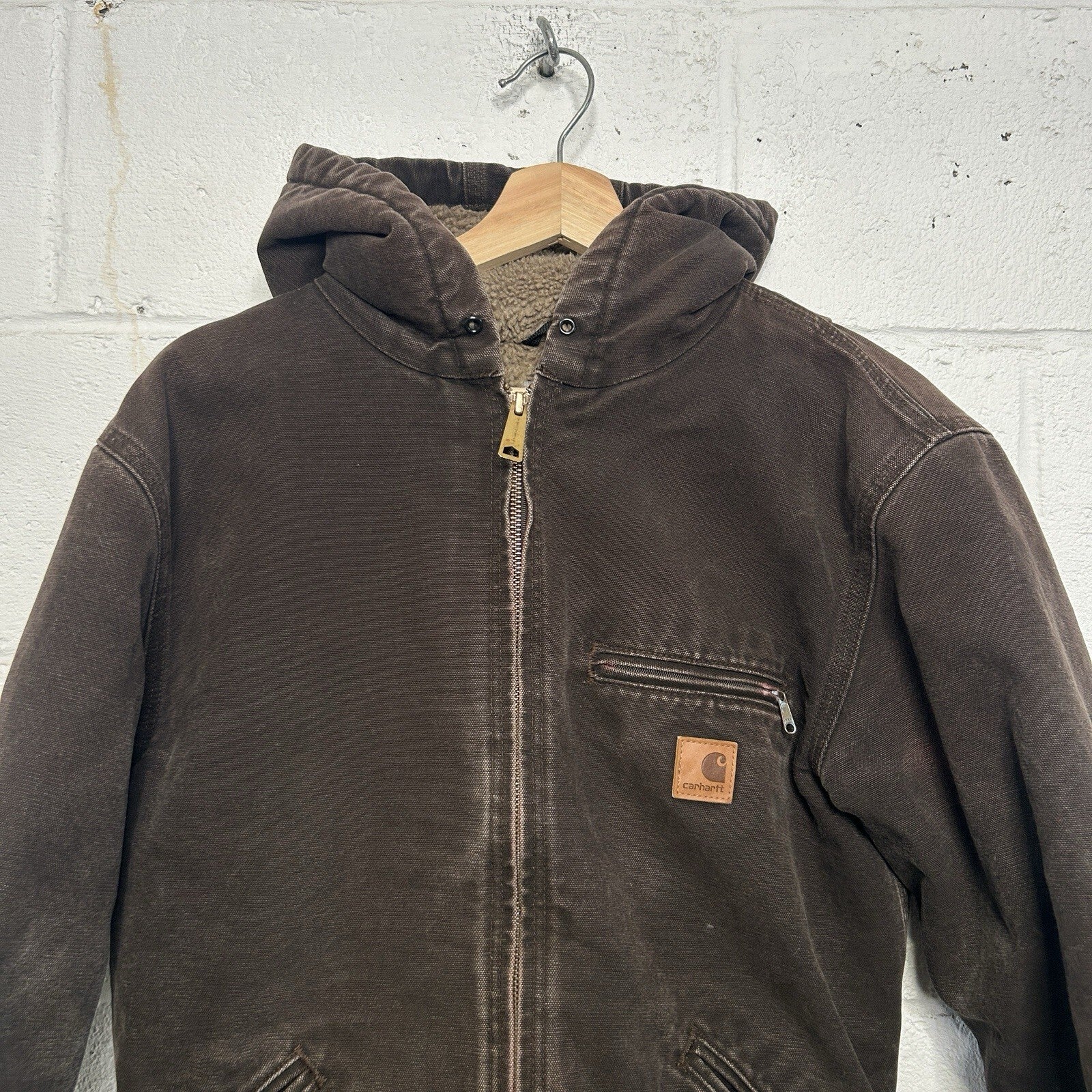 Vintage Carhartt Sherpa-Lined Hooded Detroit Jacket “Dark Brown” J141 DKB Small