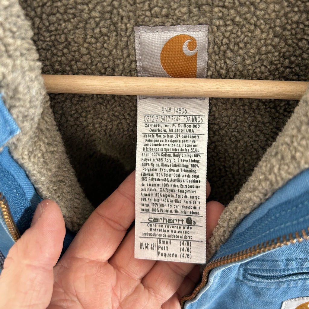 Y2K Carhartt Sherpa-Lined Hooded Detroit Jacket “Blue Topaz” WJ141 431 Women’s S