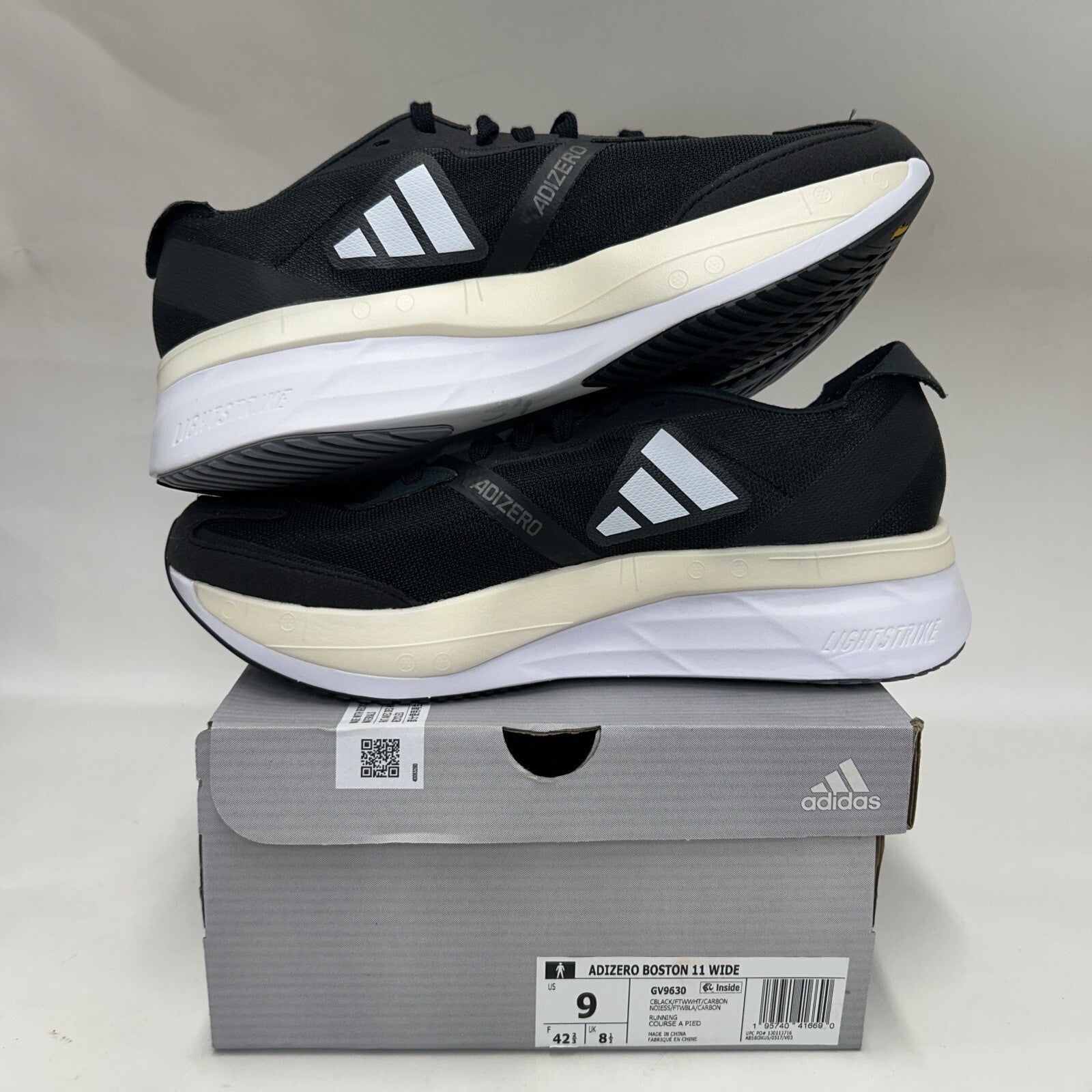 Adidas Adizero Boston 11 Wide Running Shoes “Black White” GV9630 Men’s 9 New