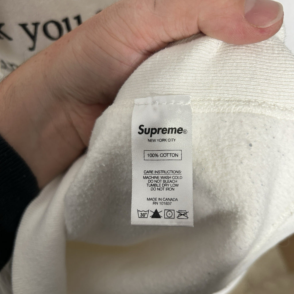 Supreme “They F*ck You Up” Verse Poem Hooded Sweatshirt “White” FW16