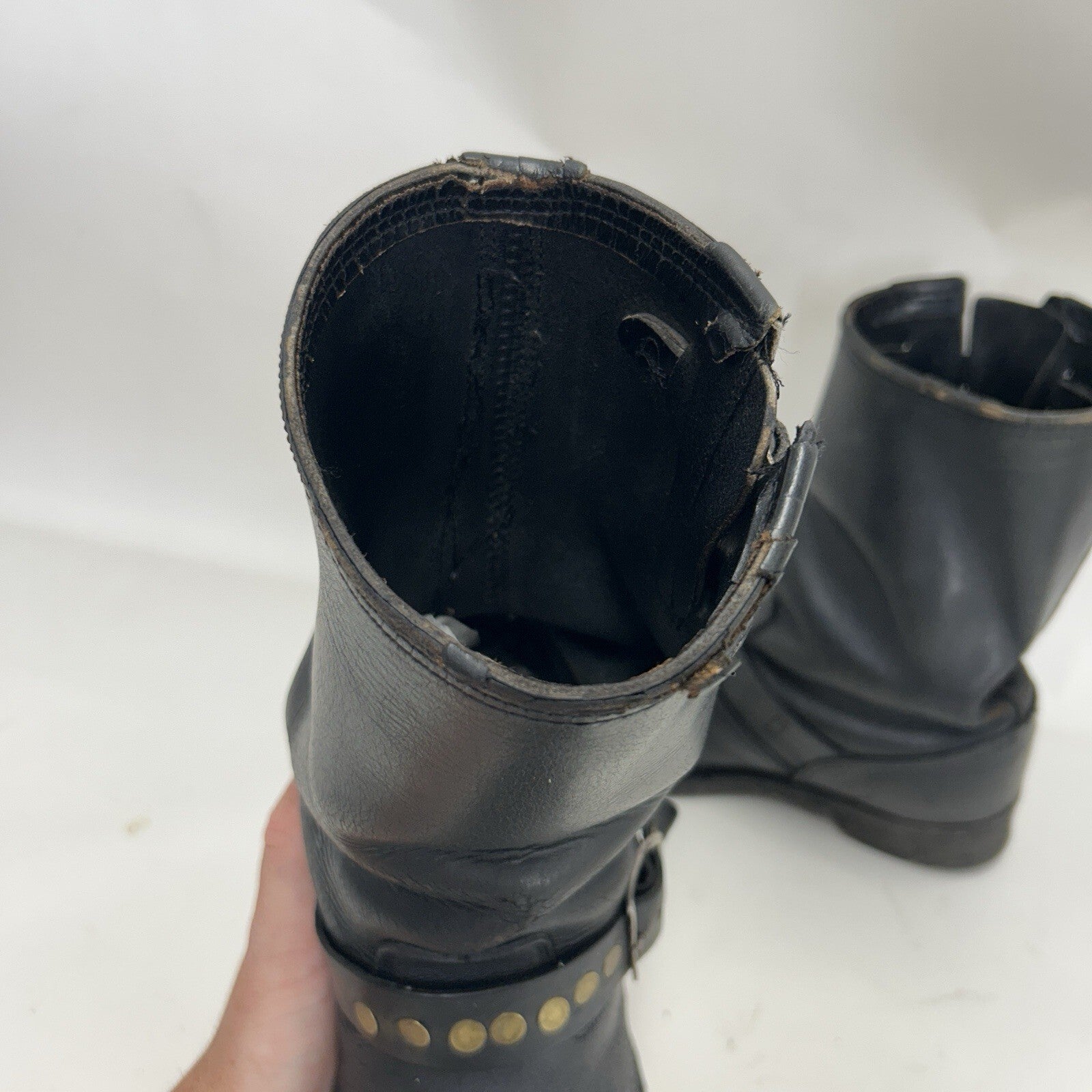 Vintage Riveted Engineer Boots Black Leather Made in USA Style 7800 Men’s 8