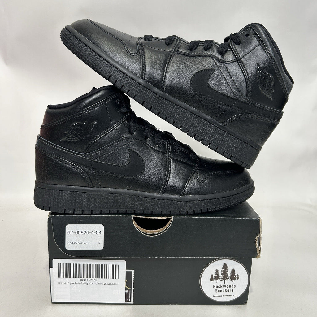 Nike Air Jordan 1 Mid GS “Deep Black Nubuck Swoosh” 554725-090 4.5Y/Women’s 6