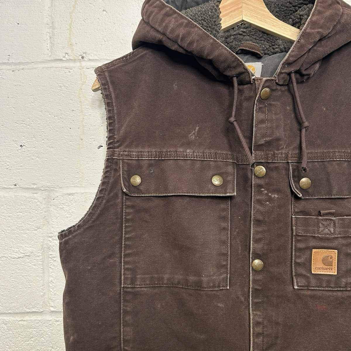 Carhartt Sandstone Sherpa-Lined Hooded Vest “Dark Brown” 100114-201 Men’s Medium