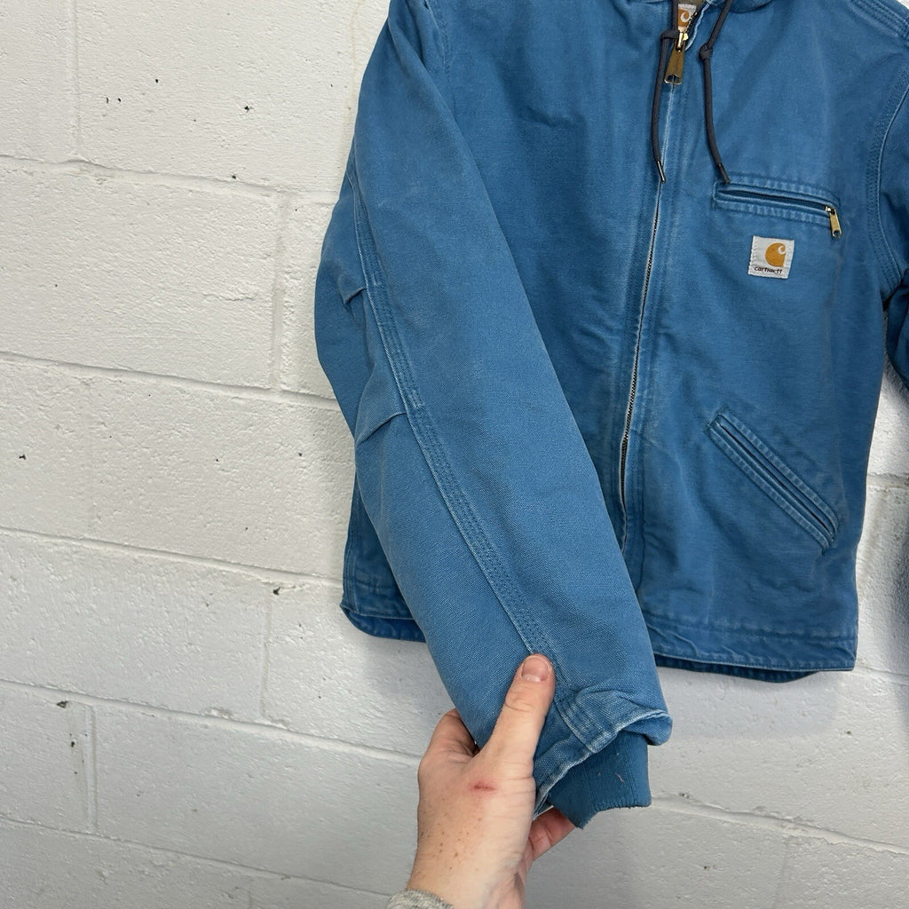 Y2K Carhartt Sherpa-Lined Hooded Detroit Jacket “Blue Topaz” WJ141 431 Women’s S