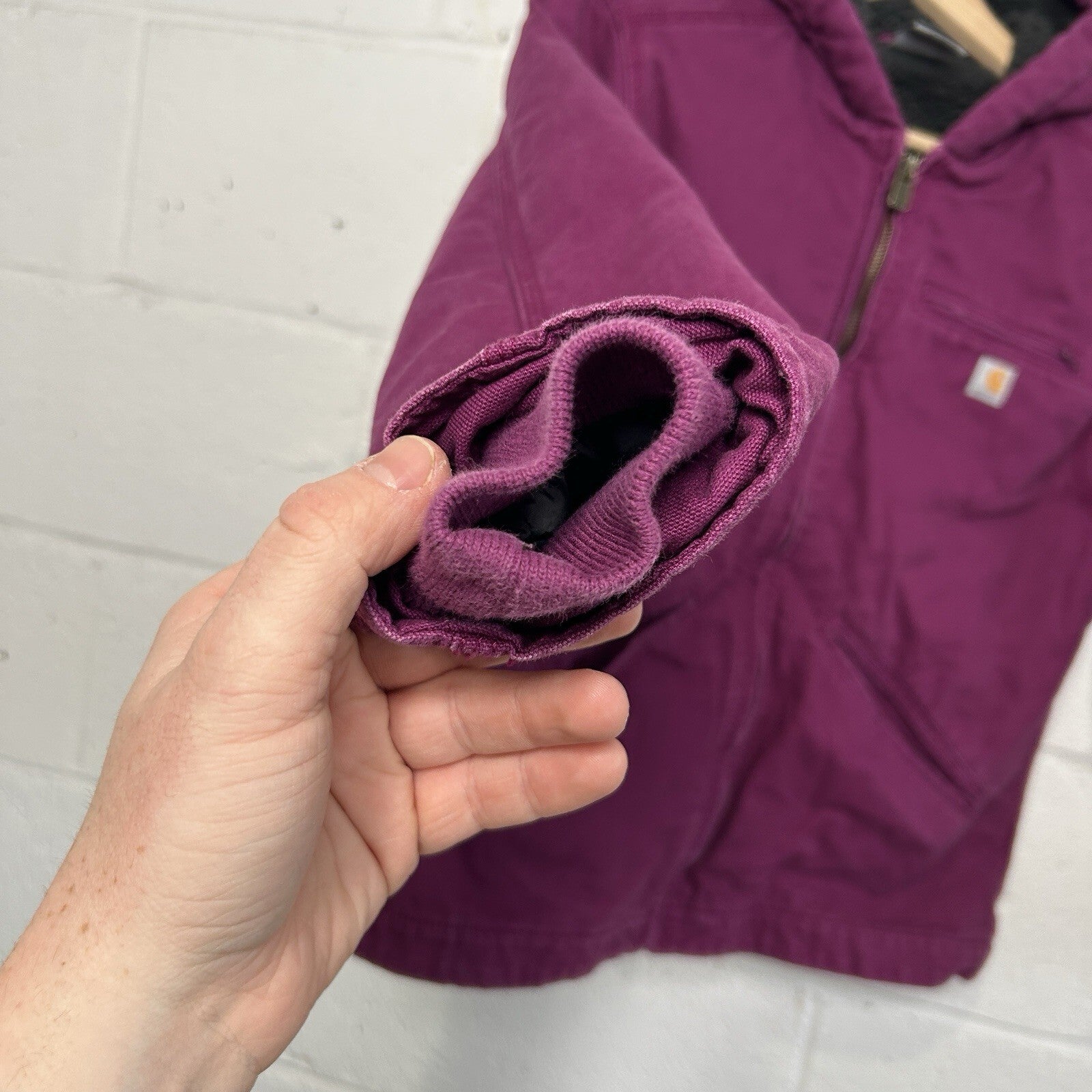 Y2K Carhartt Sherpa-Lined Hooded Detroit Jacket “Plum Purple” Youth L/Women’s XS