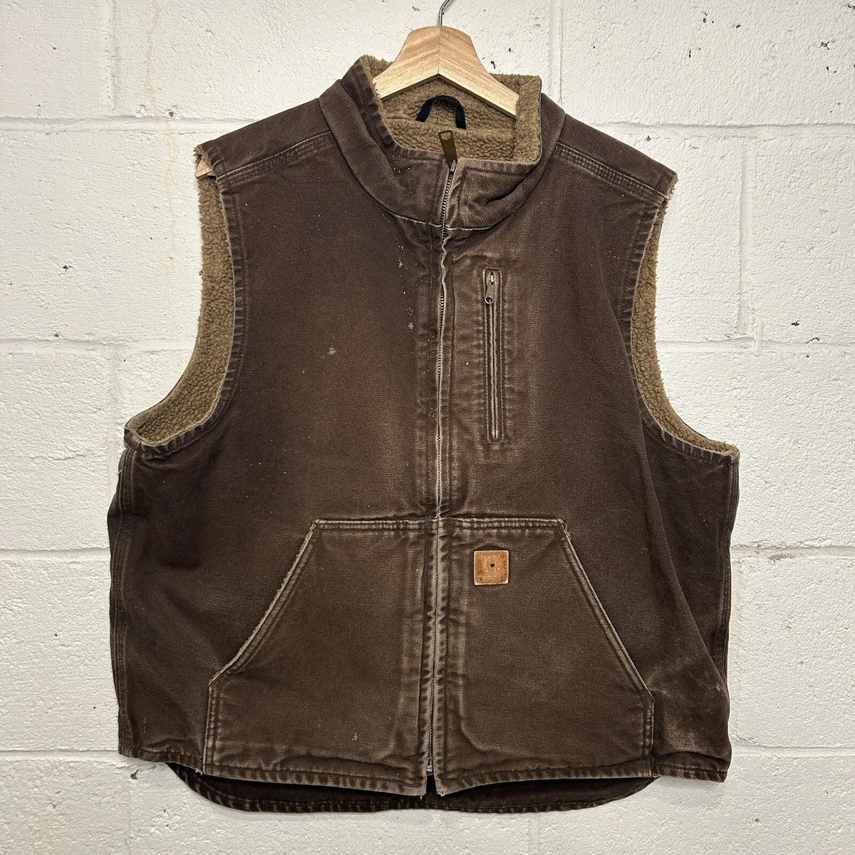 Y2K Carhartt Sherpa-Lined Mock-Neck Vest “Dark Brown” V33 DKB Men’s Large