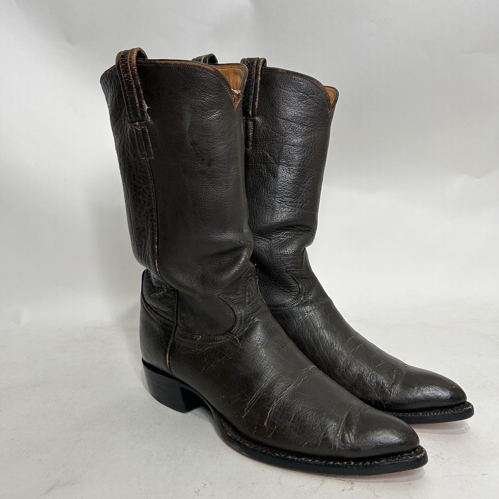1960s Tony Lama Gold Label Exotic Water Buffalo Cowboy Boots “Espresso”