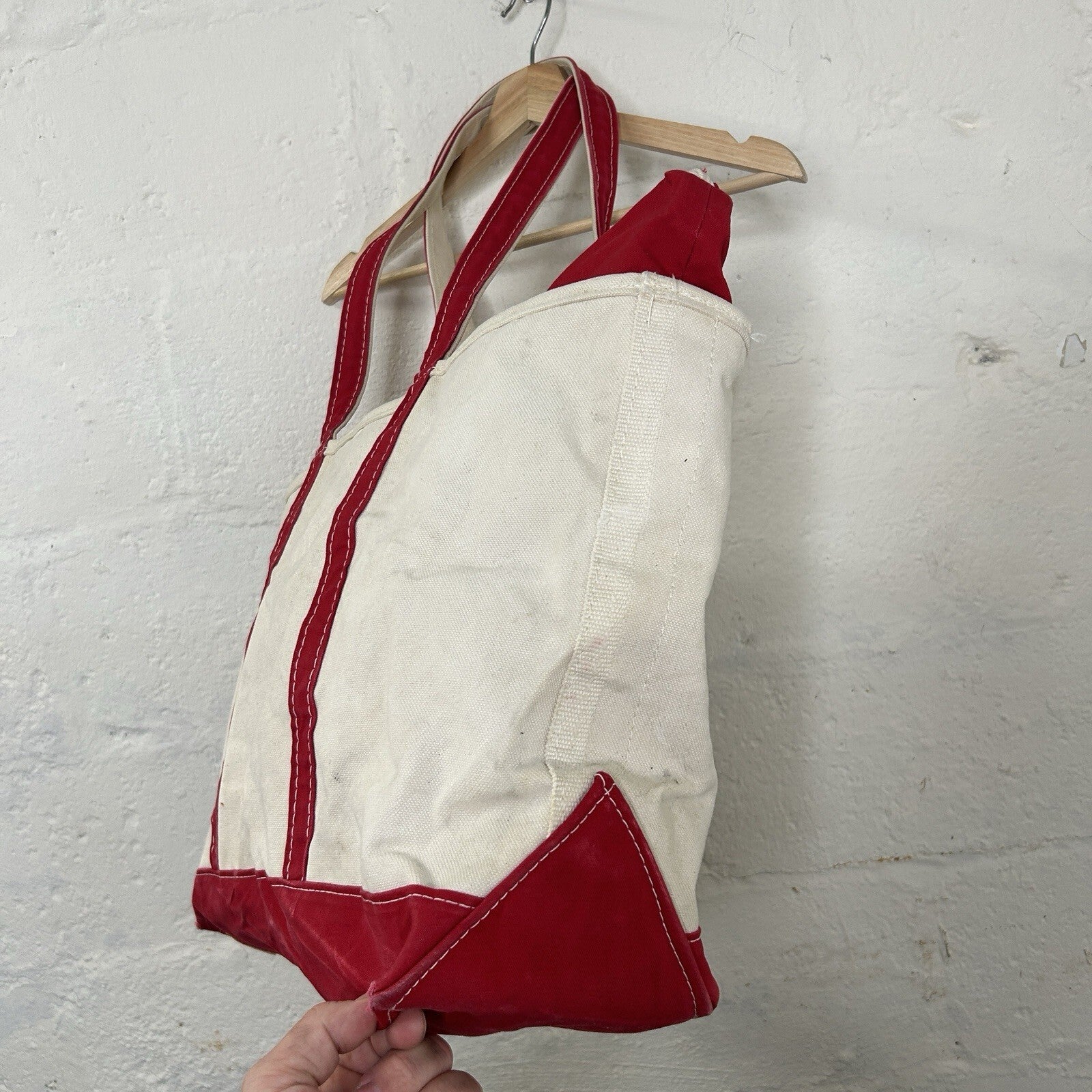 Vintage L.L. Bean Boat and Tote Canvas Large Long Handle Zipper-Top “Red White”