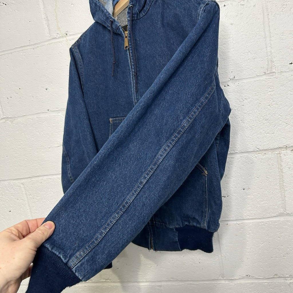 VTG Carhartt Flannel-Lined Hooded Active Jacket “Blue Denim” JF848 Men’s Small