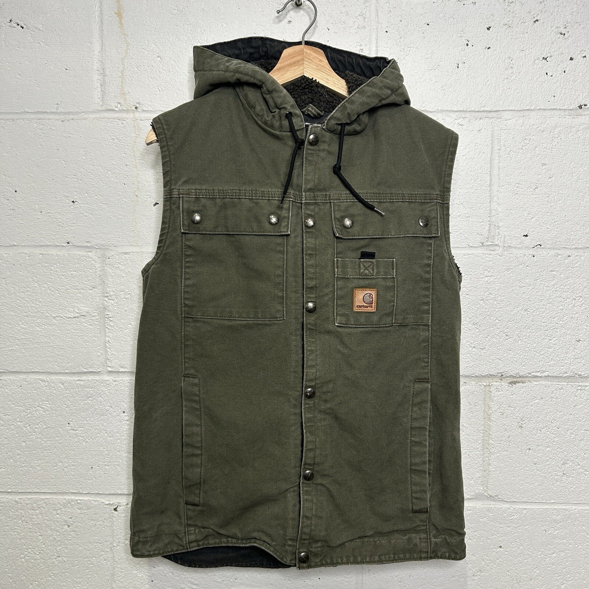 Carhartt Sherpa Lined Multi-Pocket Hooded Vest “Army Green”