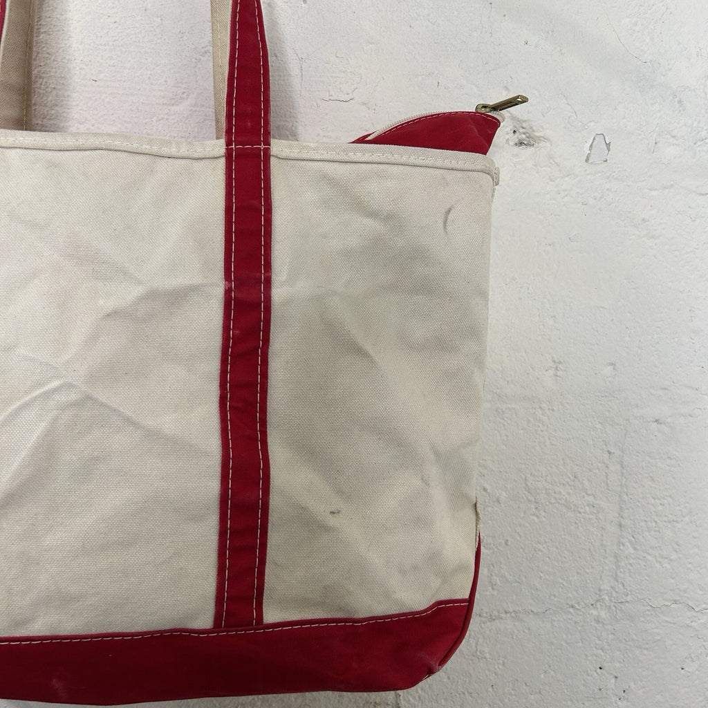 Vintage L.L. Bean Boat and Tote Canvas Large Long Handle Zipper-Top “Red White”