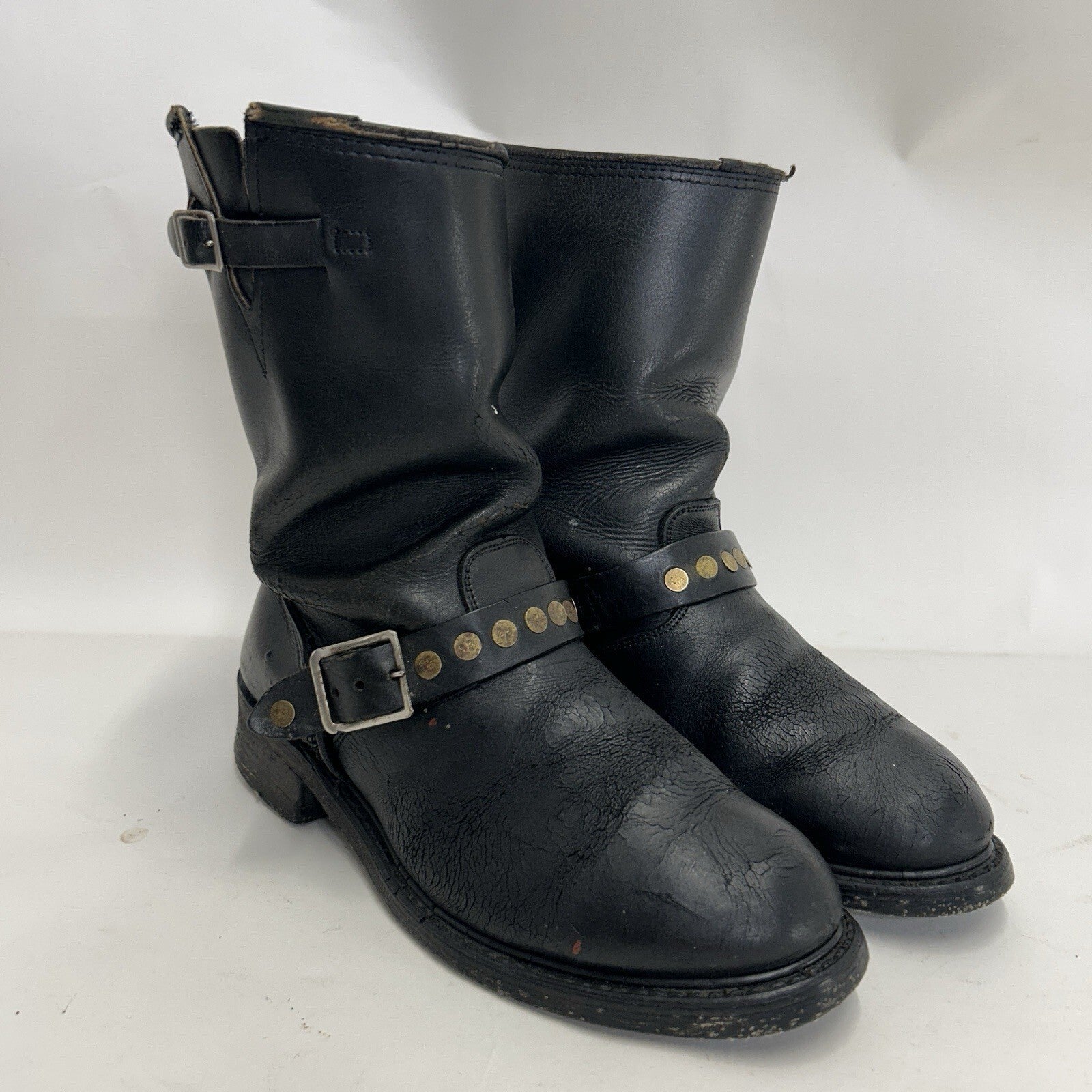 Vintage Riveted Engineer Boots Black Leather Made in USA Style 7800 Men’s 8