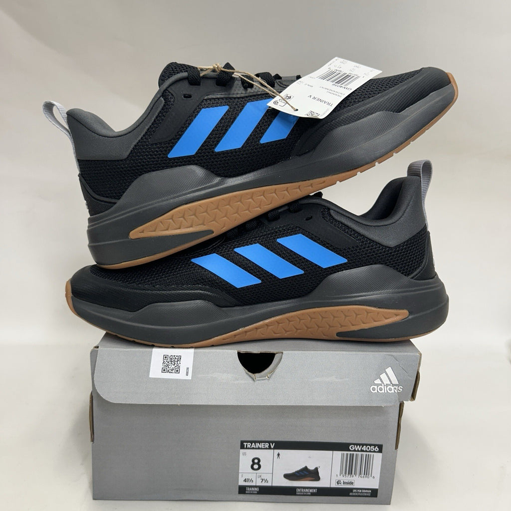 Adidas Trainer V “Black Pulse Blue Gum” Athletic Sneakers GW4056 Men’s 8 New