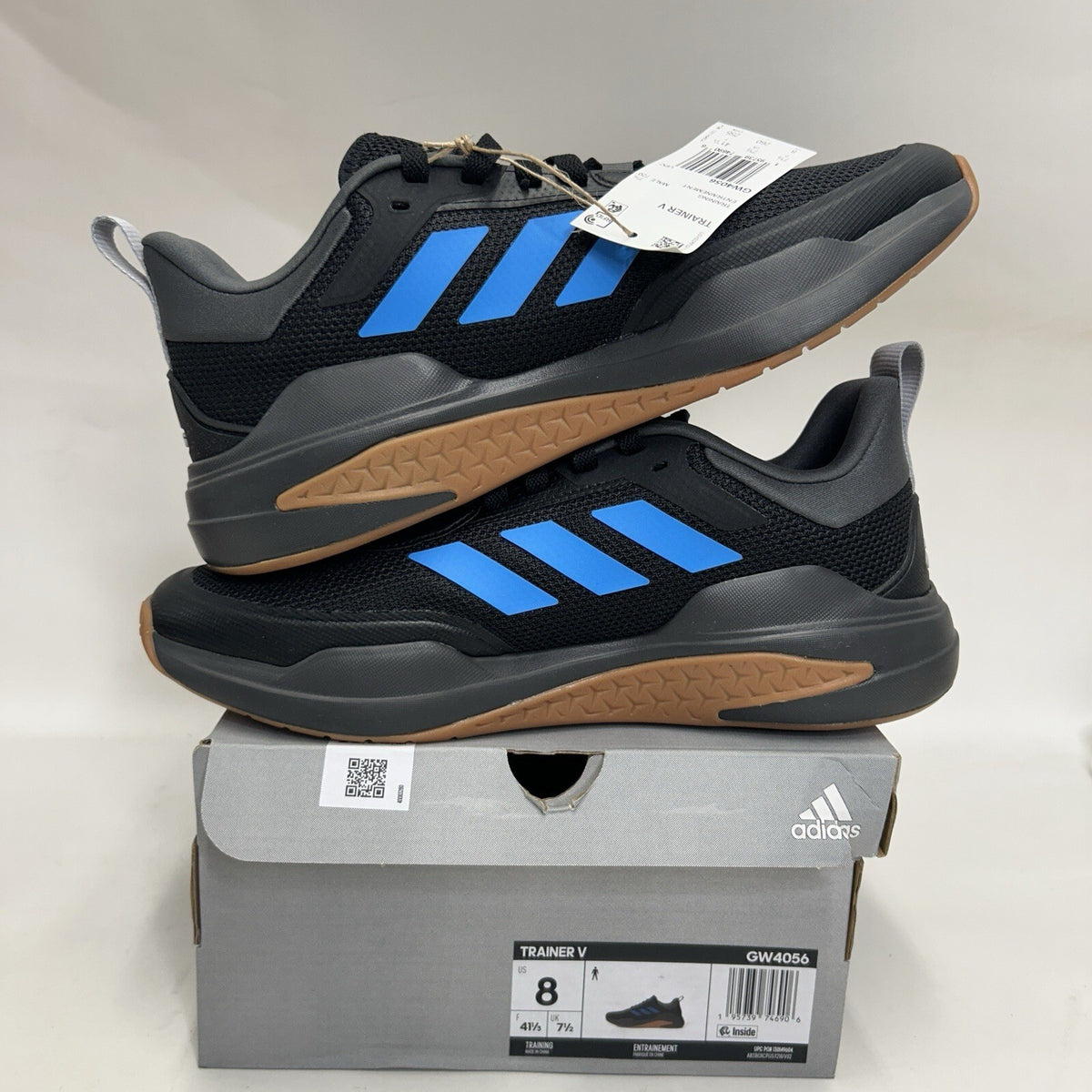 Adidas Trainer V “Black Pulse Blue Gum” Athletic Sneakers GW4056 Men’s 8 New