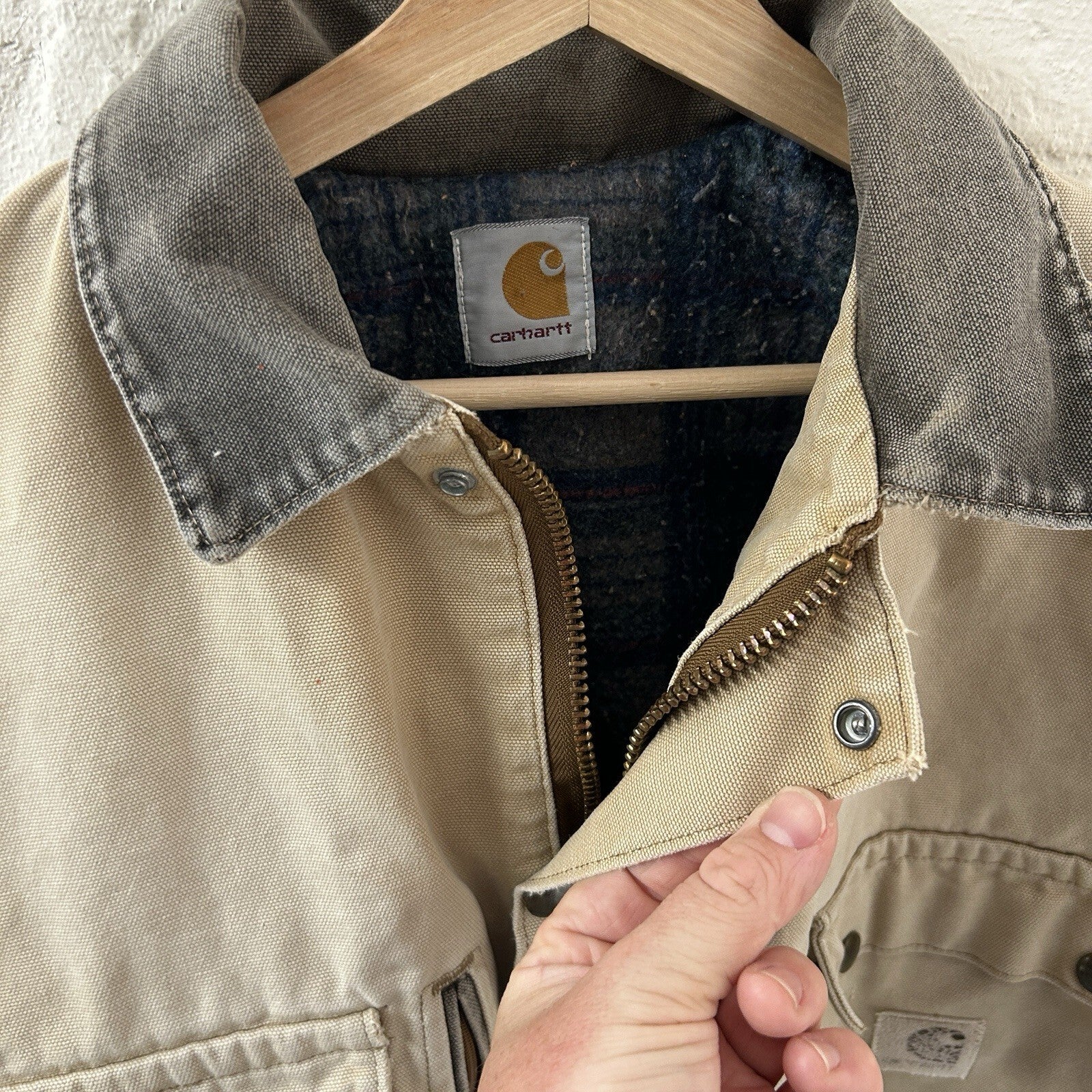 Vintage Carhartt Wool-Lined Cropped Duster Coat “Sand” Men’s Small