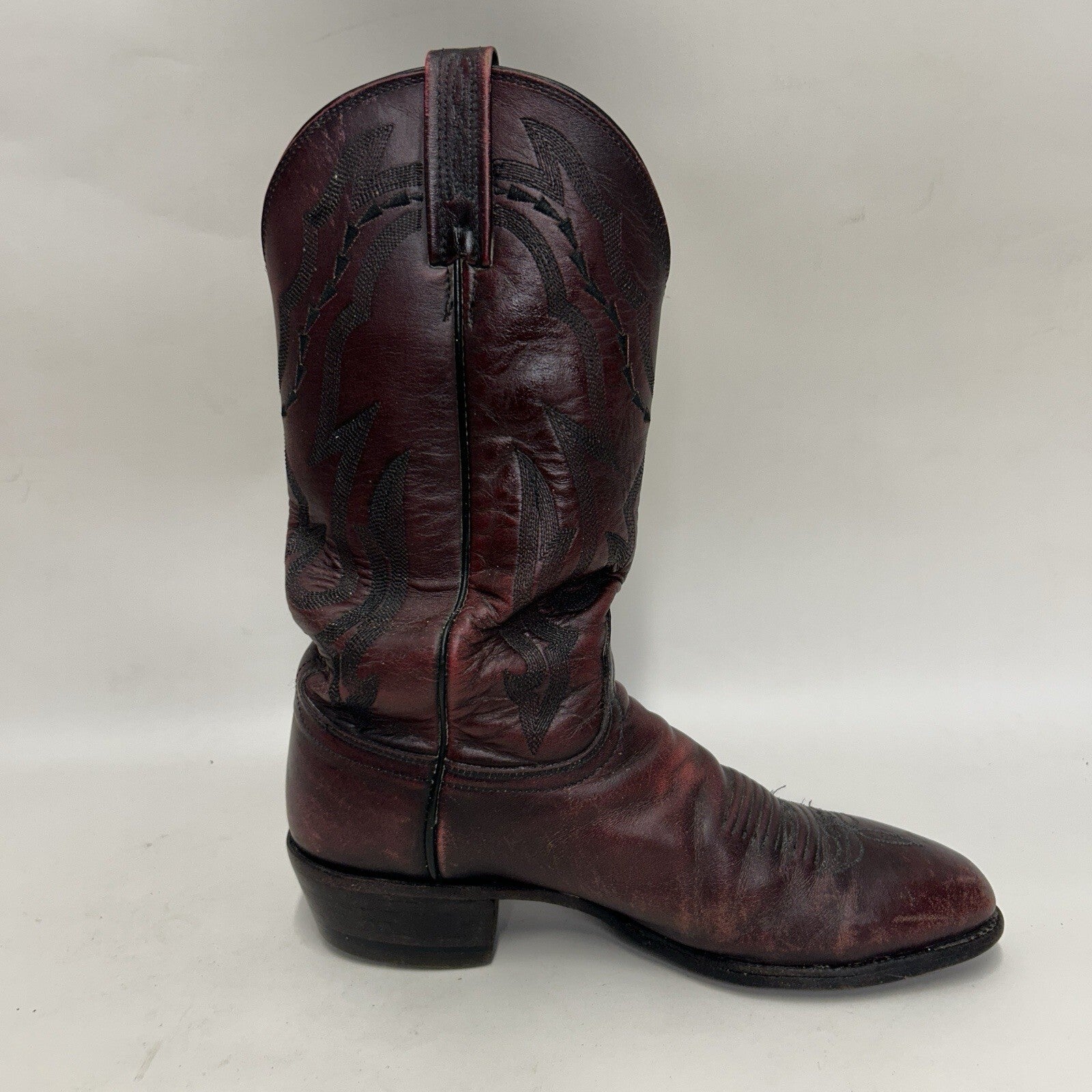 Lucchese 2000 Leather Western Roper Cowboy Boots “Black Cherry” Men’s 9
