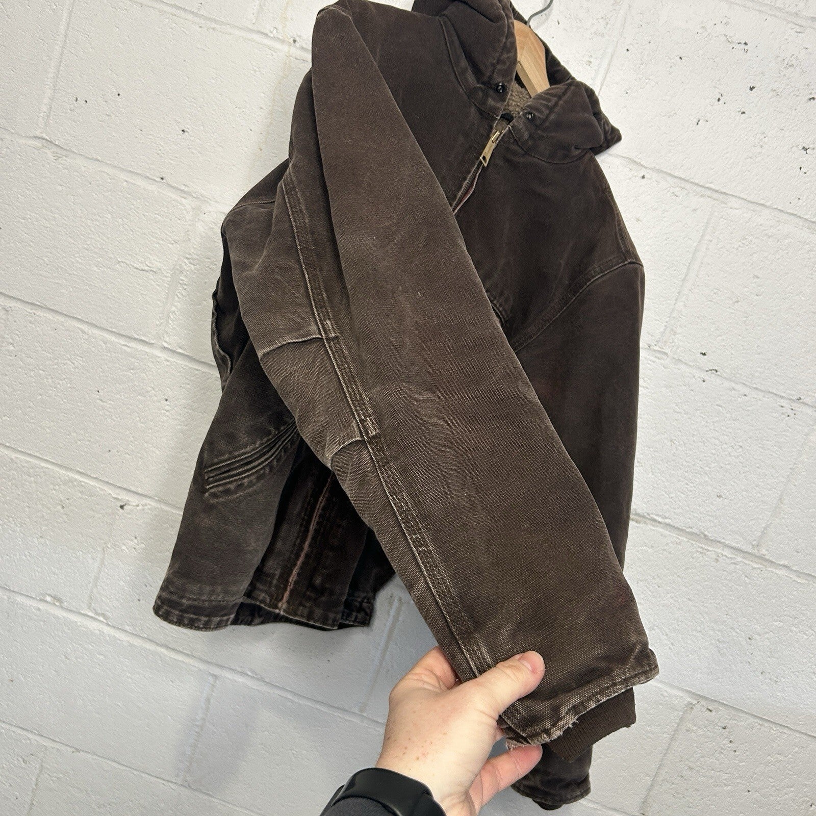 Vintage Carhartt Sherpa-Lined Hooded Detroit Jacket “Dark Brown” J141 DKB Small