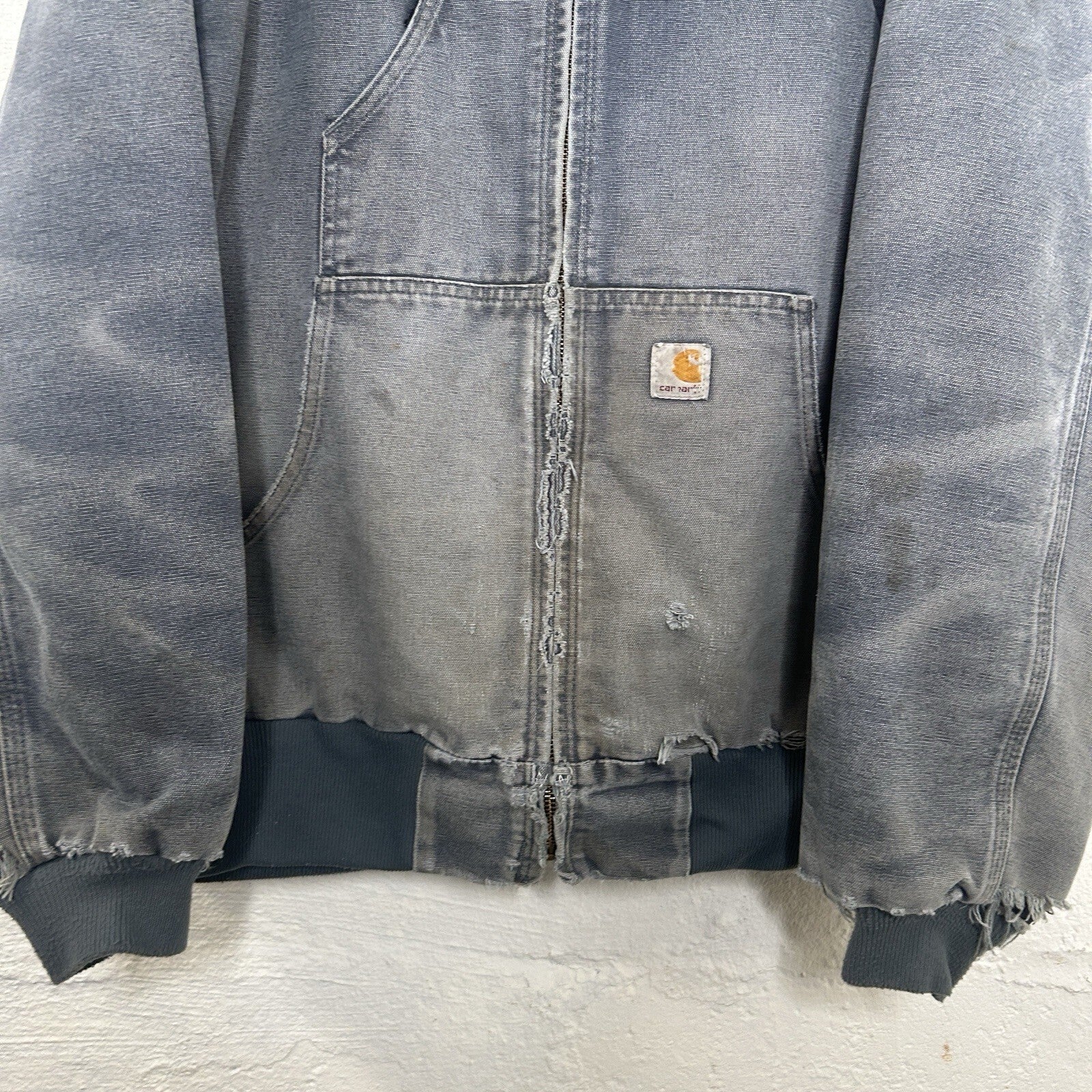 Thrashed Carhartt Quilted Hooded Active Jacket “Storm Blue” J244 STM Men’s XL