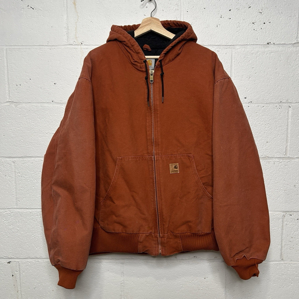 Y2K Carhartt Quilted Hooded Active Jacket “Red Orange” J130 RDO Mens 2XL