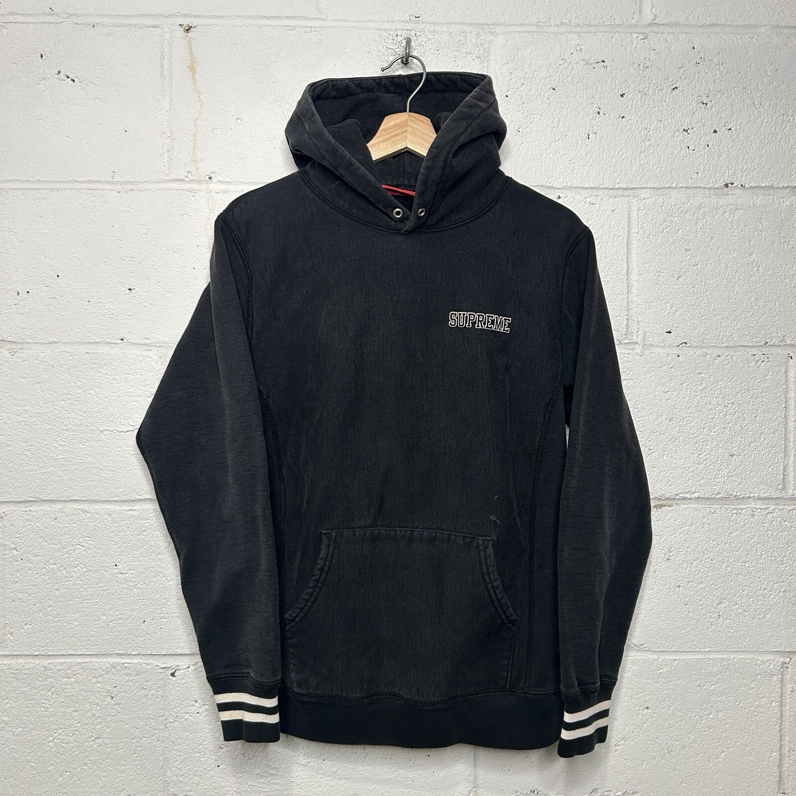 Supreme Black Embroidered Pullover Striped Hoodie “Black” Men’s Medium