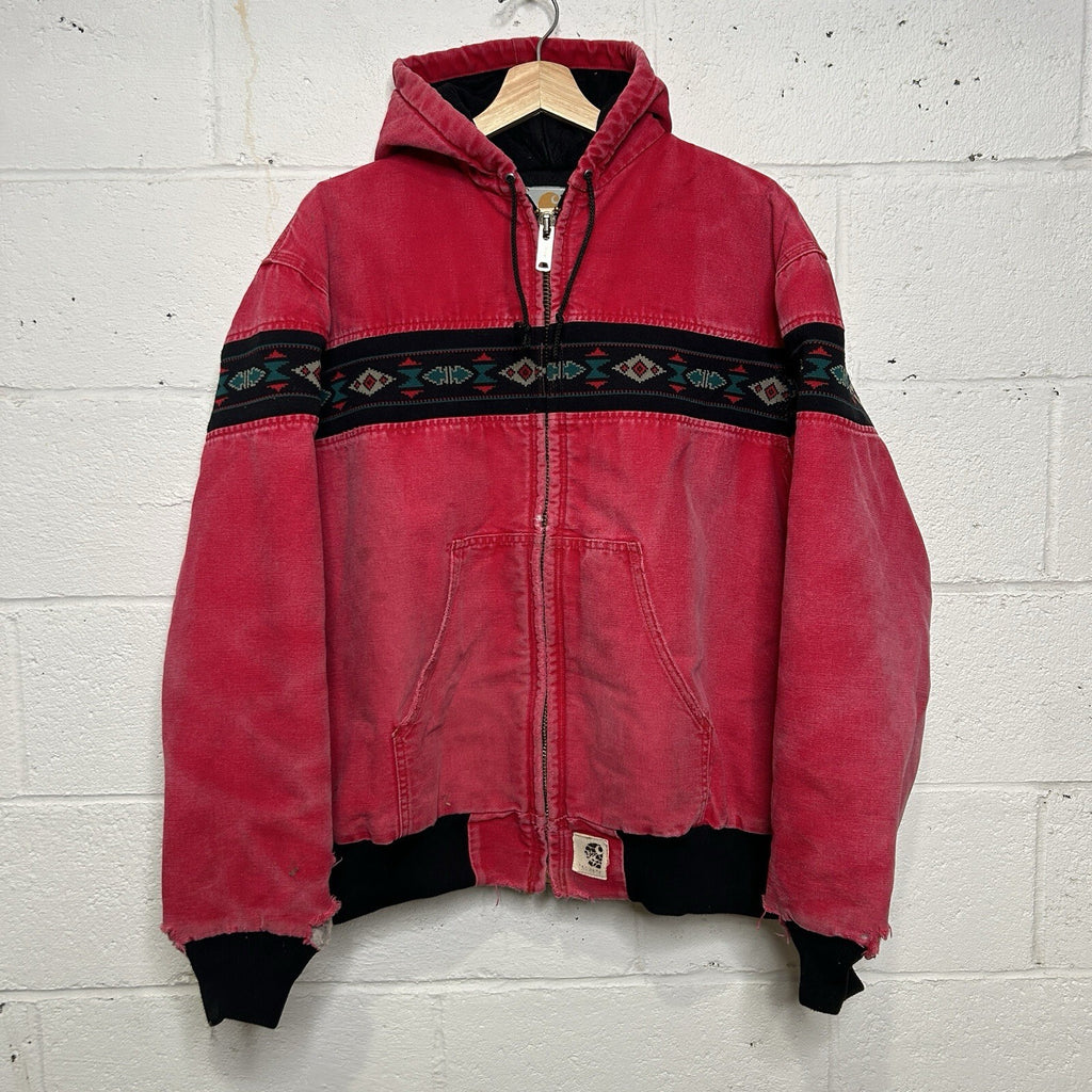 Vintage Carhartt Quilted Hooded Active Jacket “Red Aztec”J79 RED Men’s X-Large